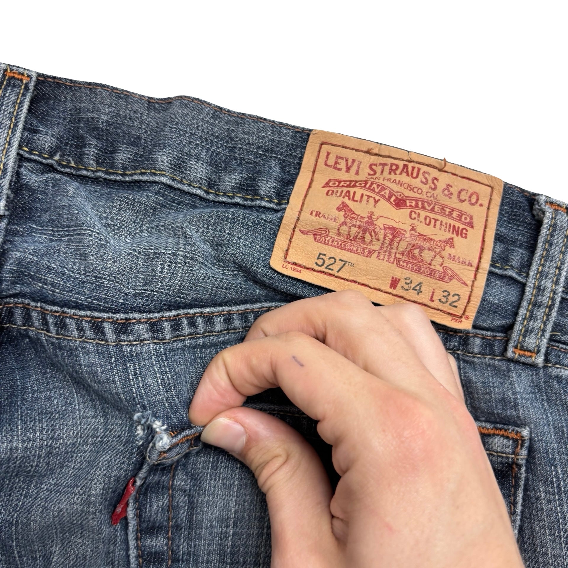 Levis 527 Jeans W34 L30 Mens Mid Blue Low Bootcut Fit Vintage Denim (F)