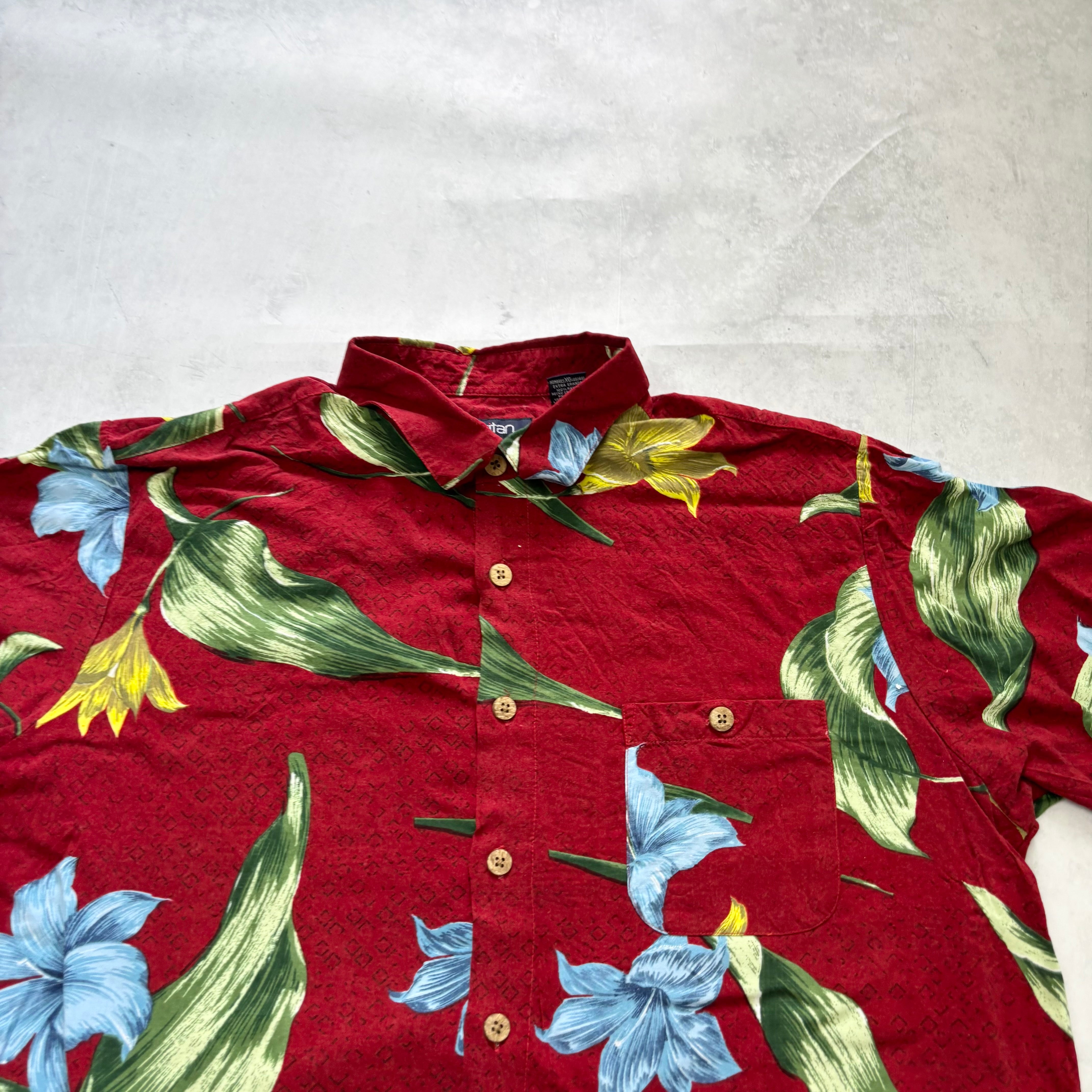 Hawaiian Shirt Mens XL Red Floral Aloha Short Sleeve Rayon (E)