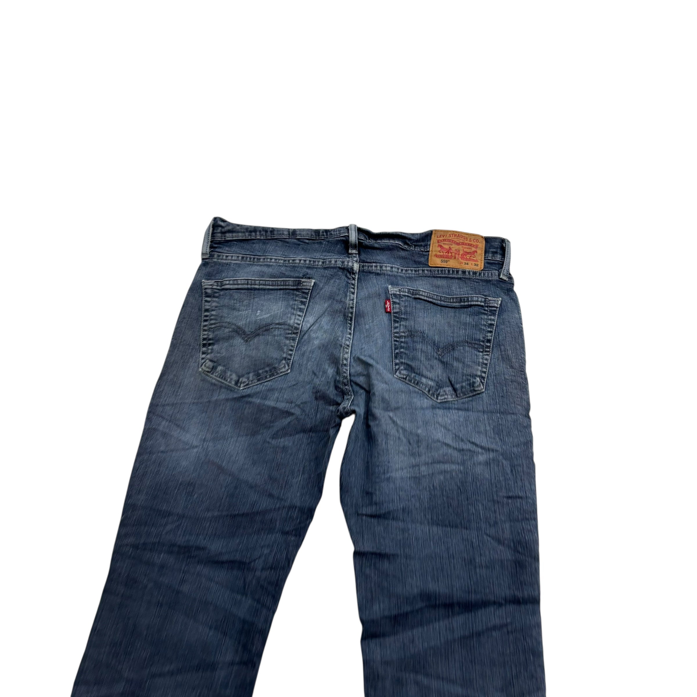 Levis 559 Jeans W34 L32 Mens Blue Baggy Relaxed Straight Fit Stretch Denim (F)