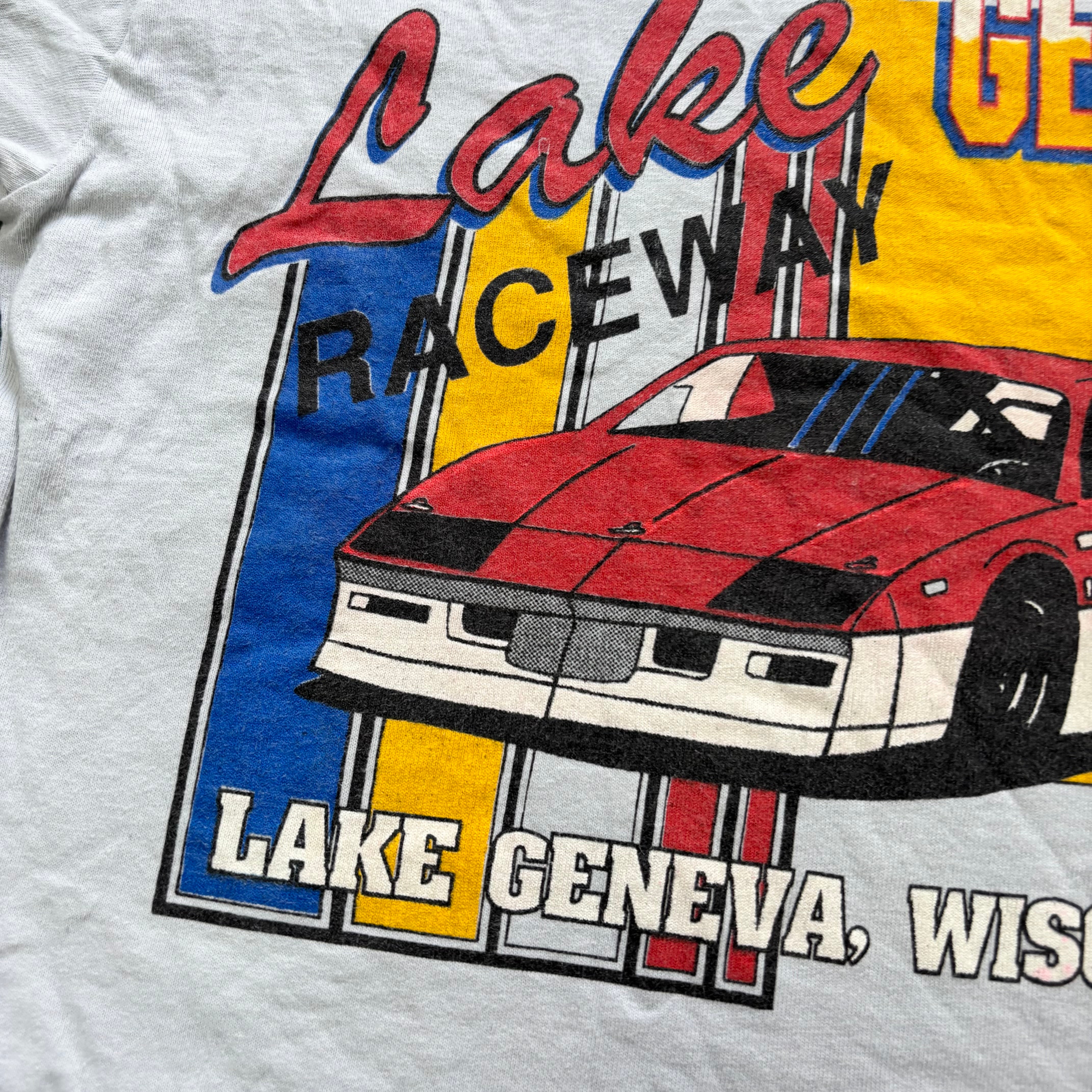 Vintage T Shirt Mens Small Grey Single Stitch Graphic Print 90s Racing