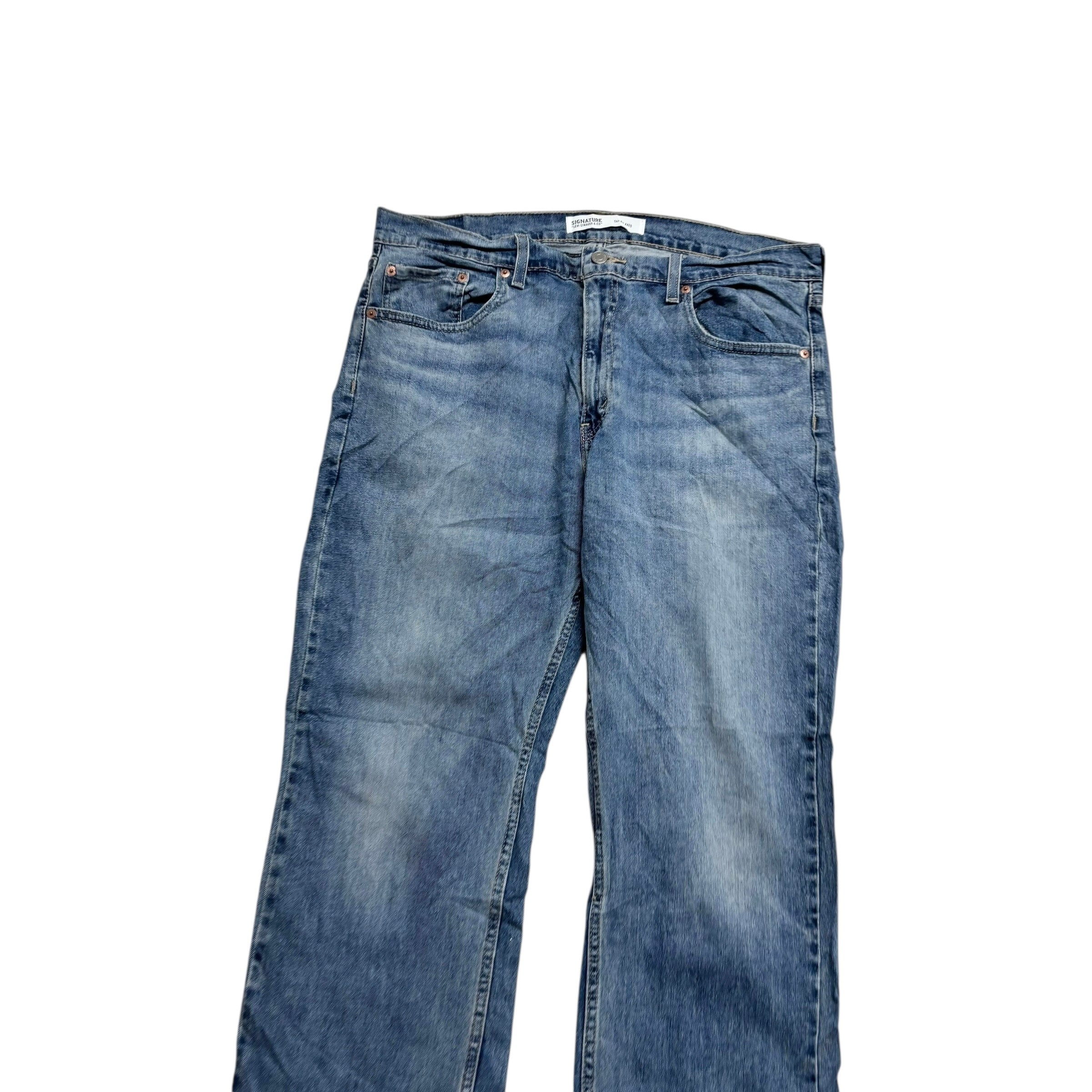 Levis Signature Jeans W36 L30 Mens Mid Blue Baggy Relaxed Fit Stretch Denim (E)