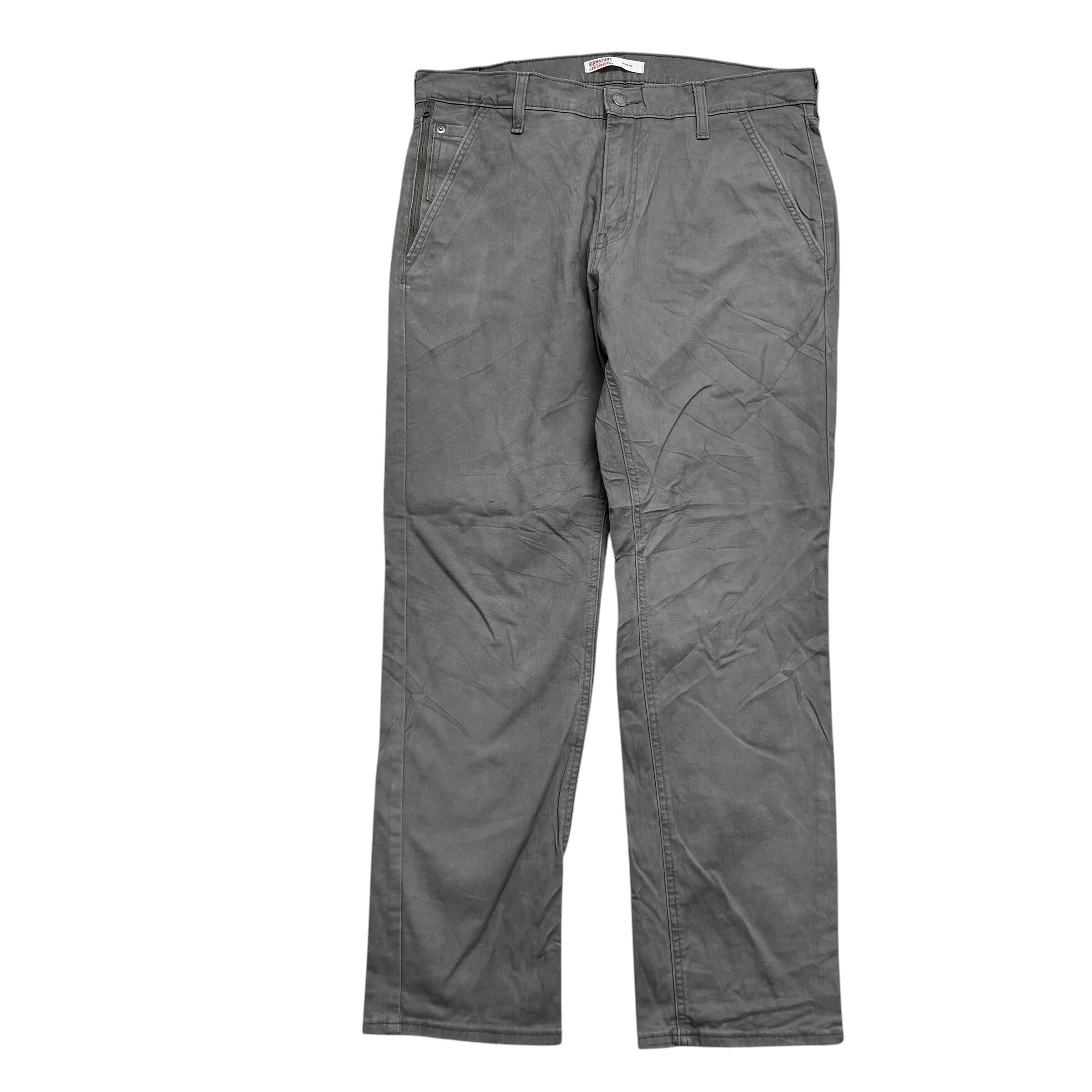 Levis Signature Trousers W35 L31 Mens Grey Athletic Fit Stretch Pants (E)