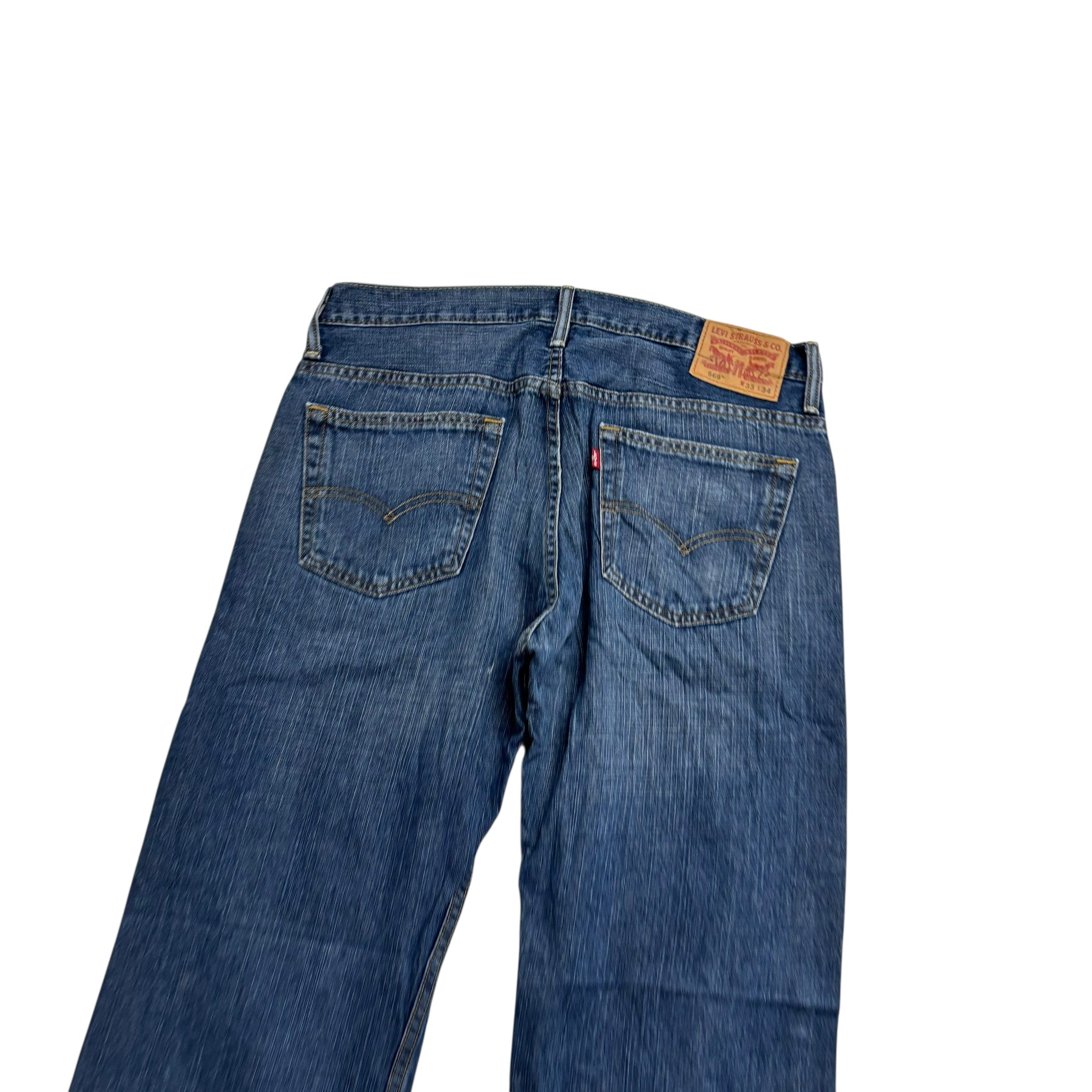 Levis 569 Jeans W33 L34 Mens Dark Blue Baggy Relaxed Straight Fit Denim (E)