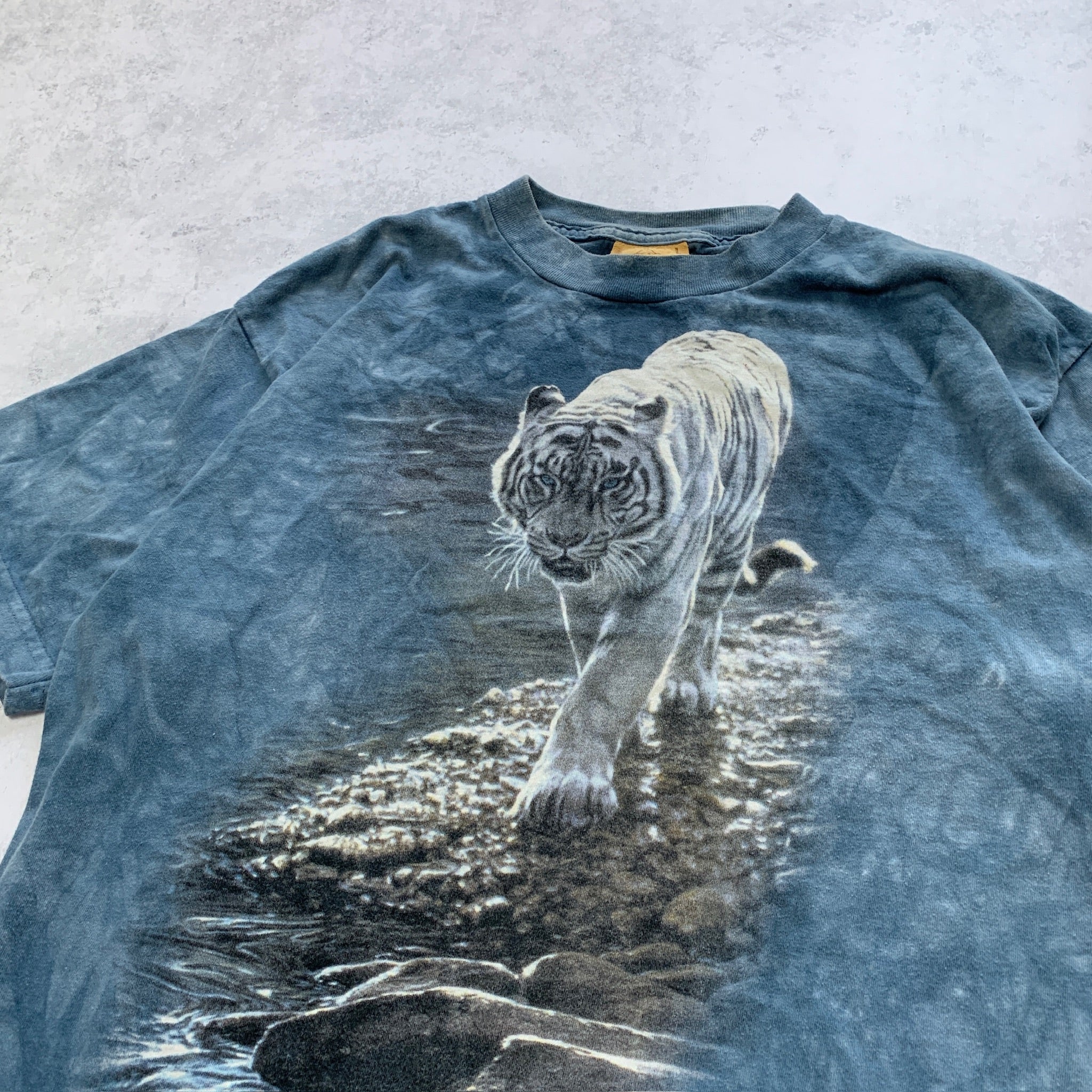 Vintage T Shirt Mens Large Blue Graphic Print 90s Tiger Animal Nature