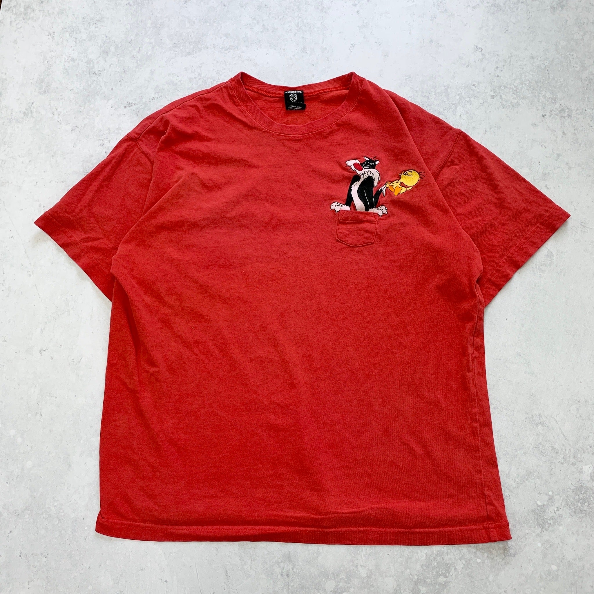 Vintage T Shirt Mens Large Red Looney Tunes 90s Cartoon Graphic Print Movie