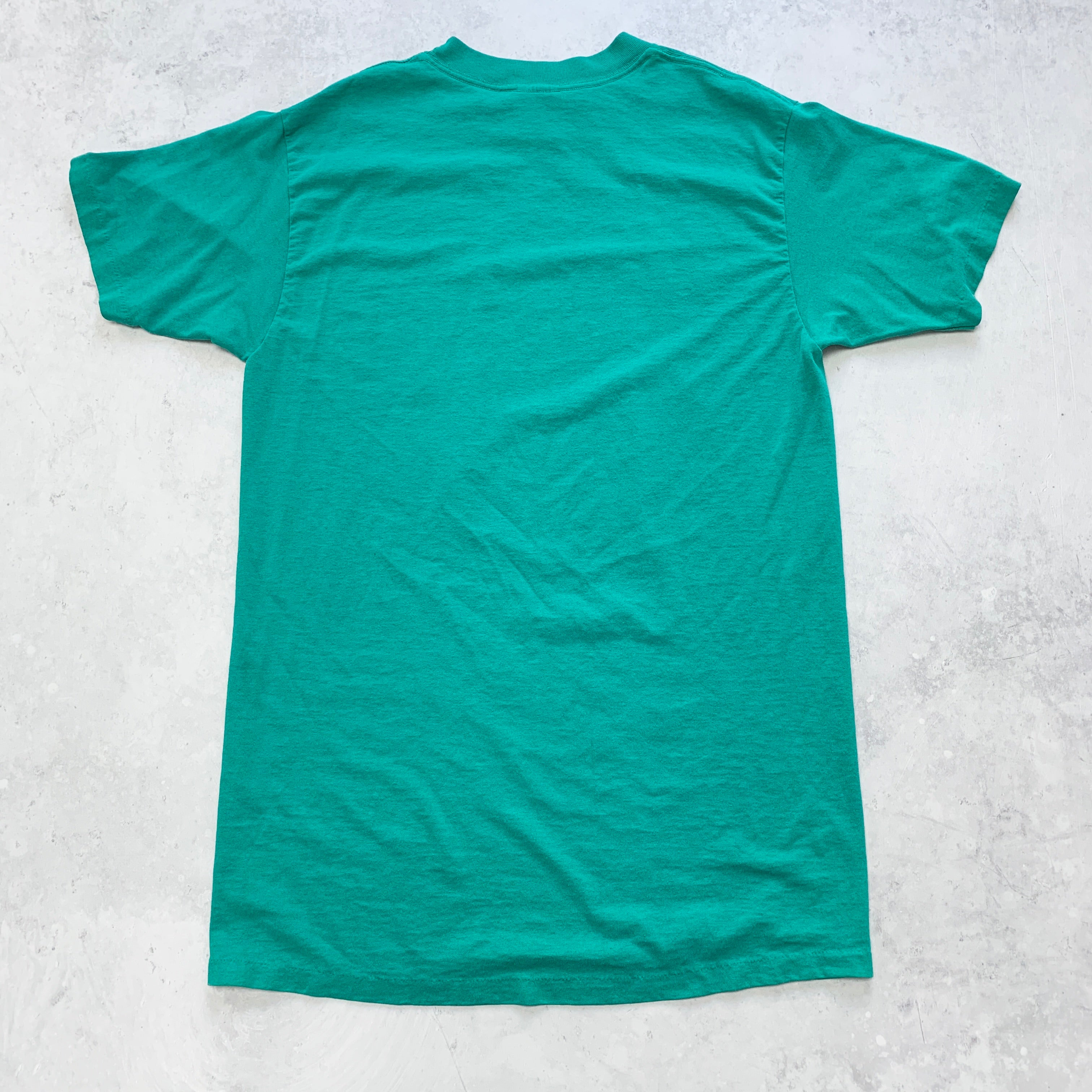 Vintage T Shirt Mens Large Green Teal Single Stitch Graphic Print 90s USA