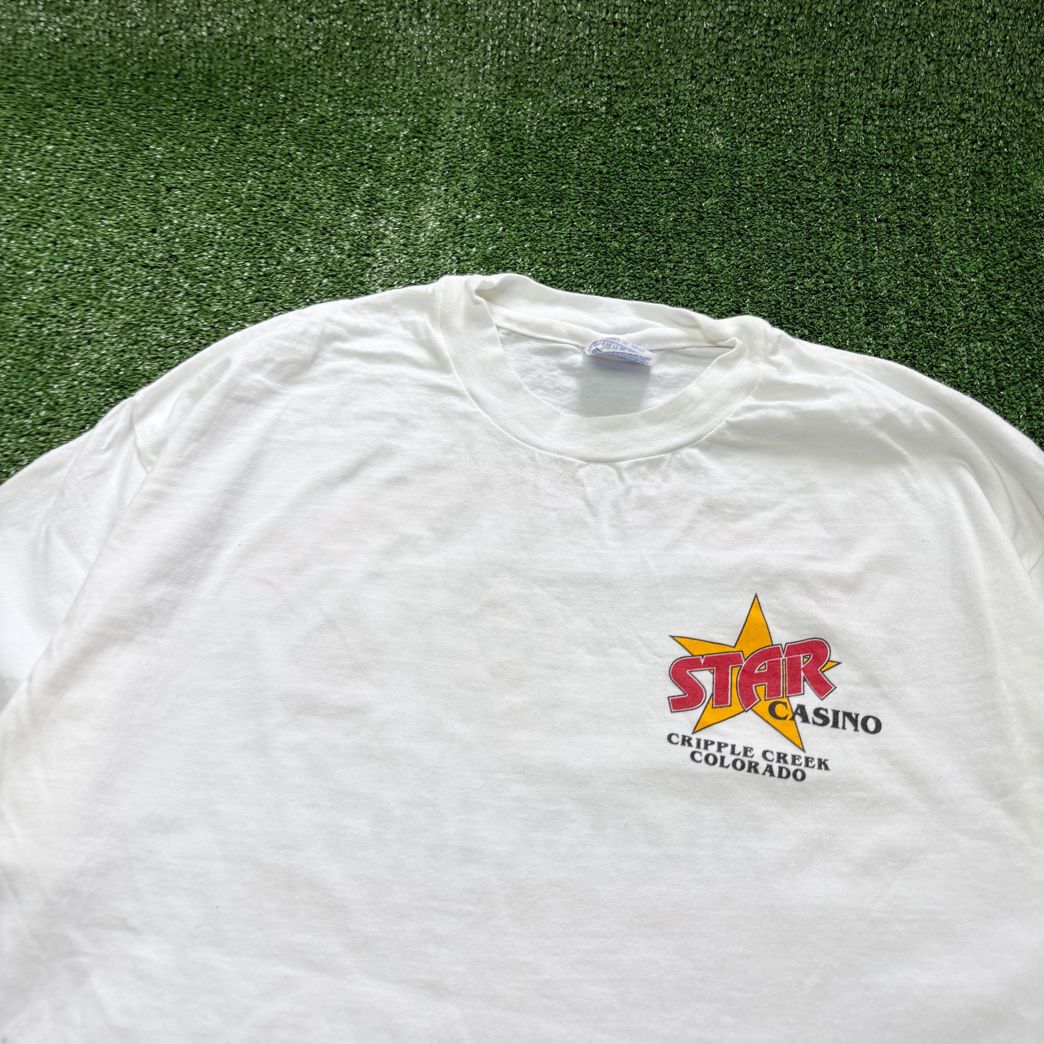 Vintage T Shirt Mens XL White Single Stitch Graphic Print 90s USA Casino