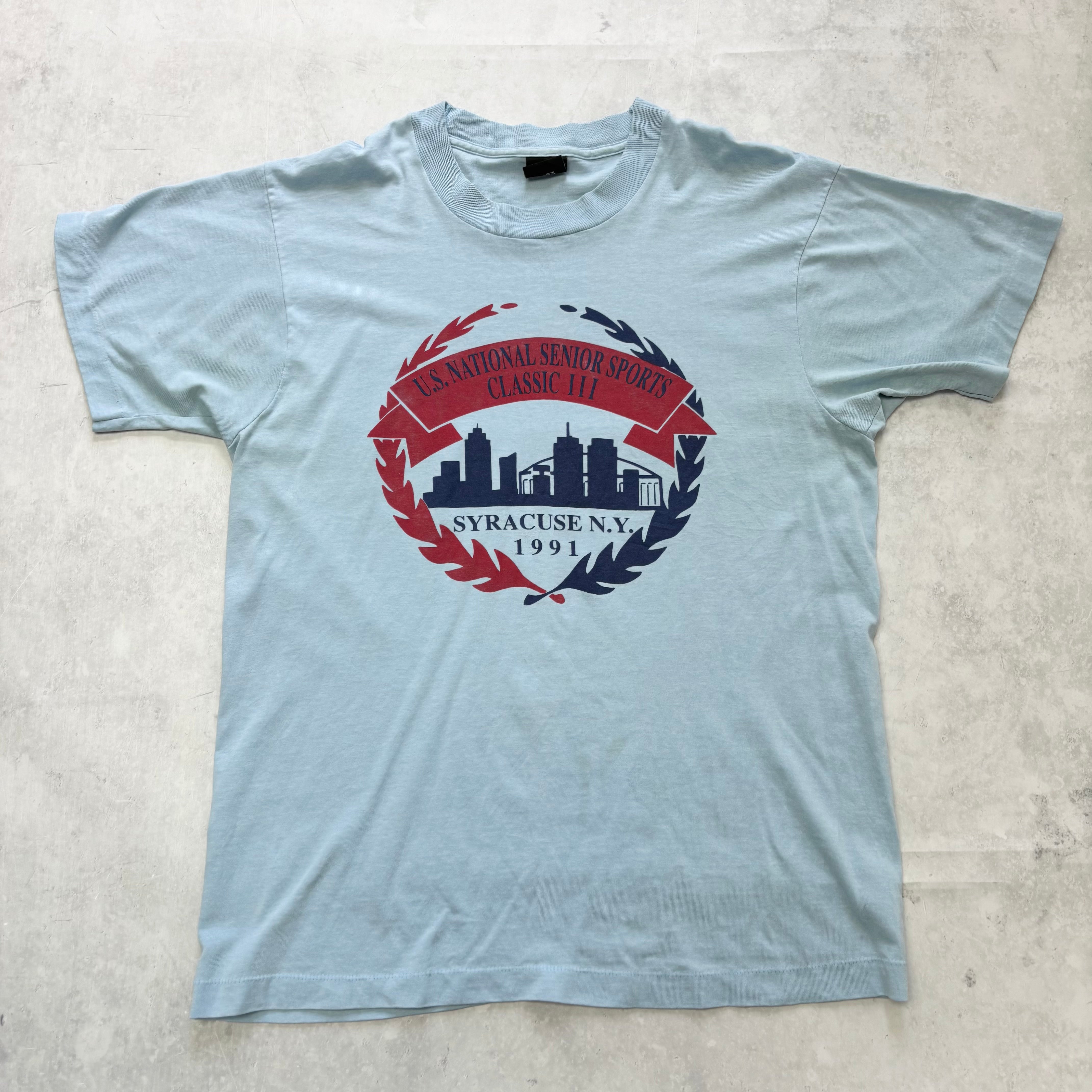 Vintage T Shirt Mens Medium Blue Single Stitch Graphic Print 90s USA