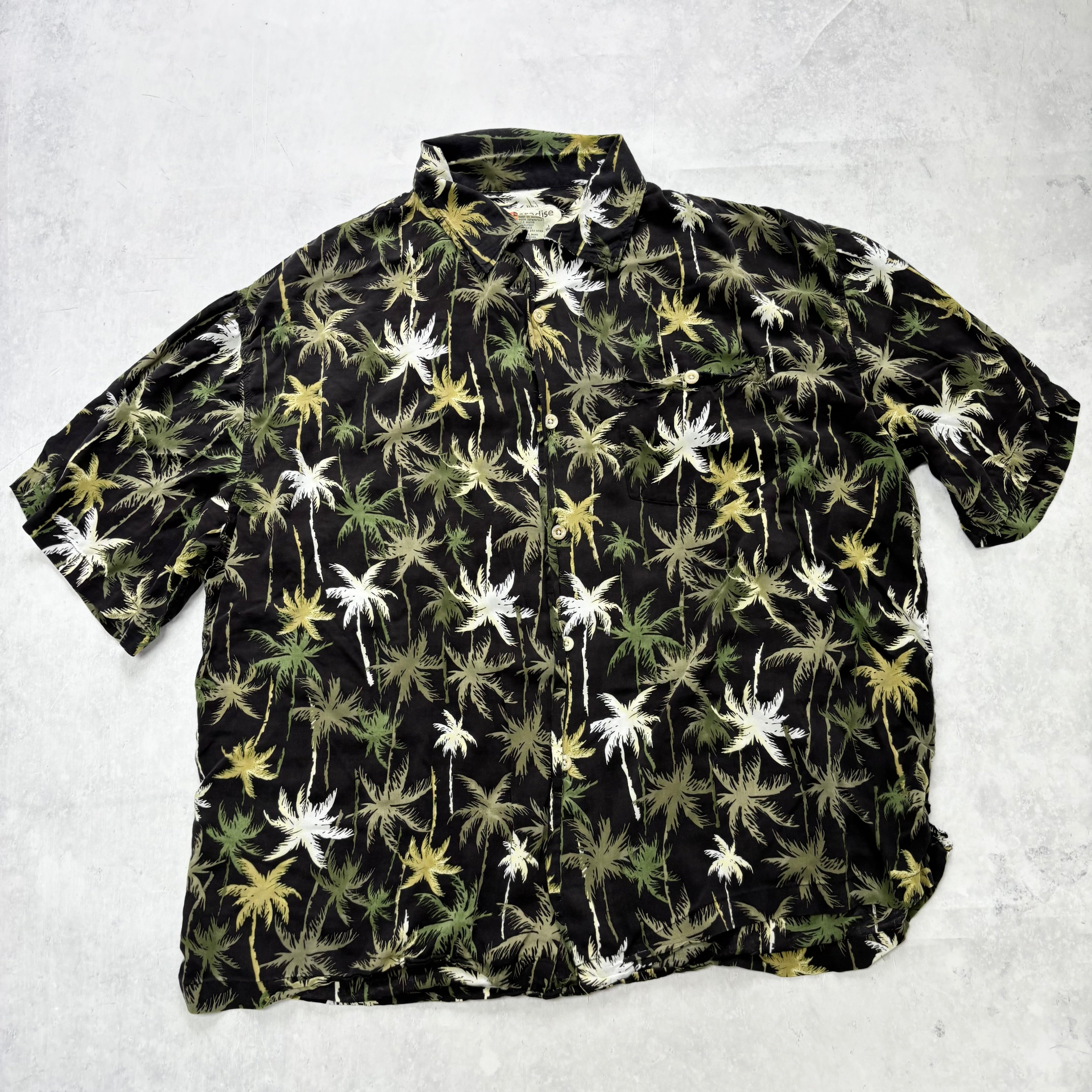 Vintage Hawaiian Shirt Mens Large Black Aloha Floral Short Sleeve Rayon (E)