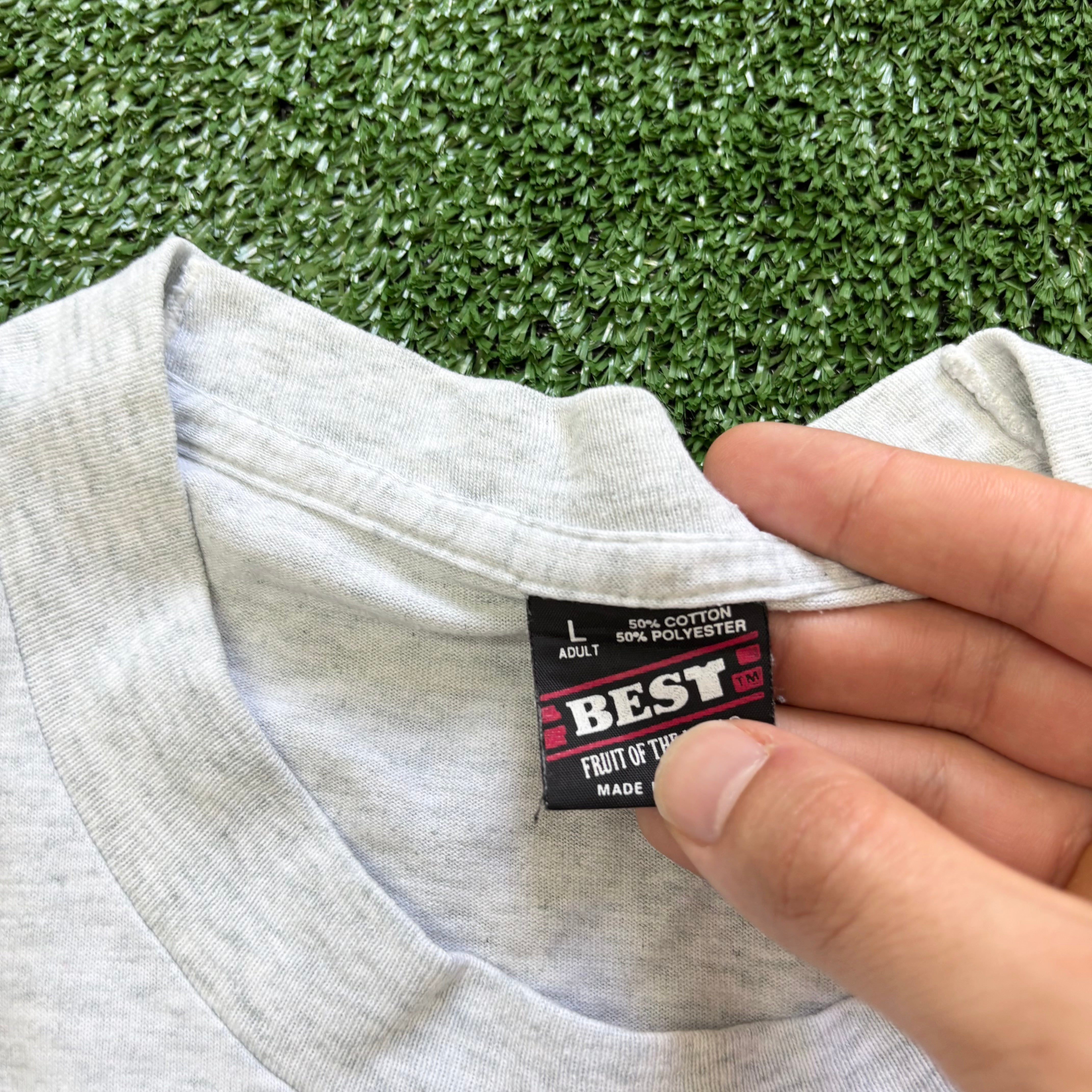 Vintage T Shirt Mens Medium Grey Single Stitch Graphic Print 90s USA (E)