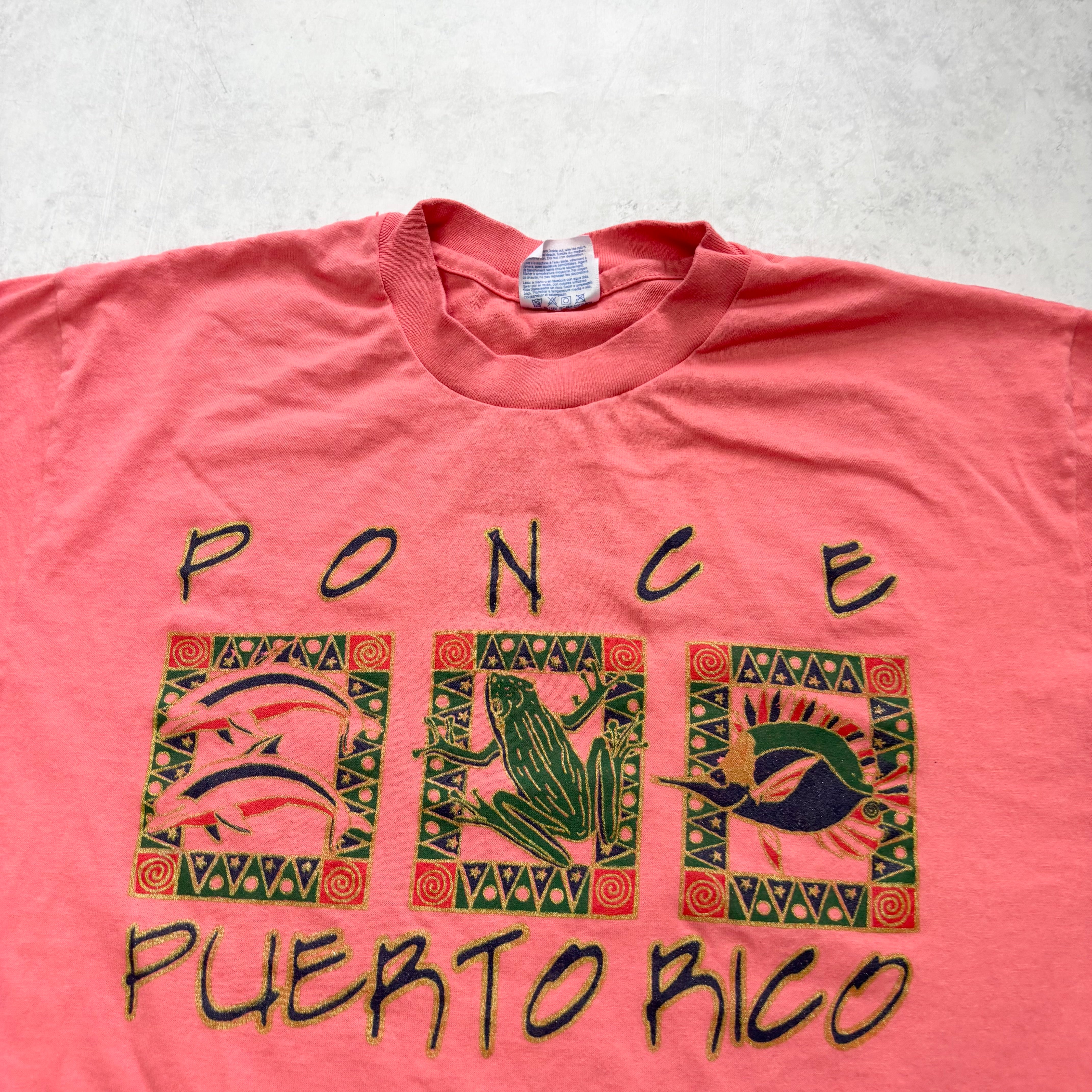 Vintage T Shirt Mens Medium Pink Single Stitch Graphic Print 90s Boxy Fit