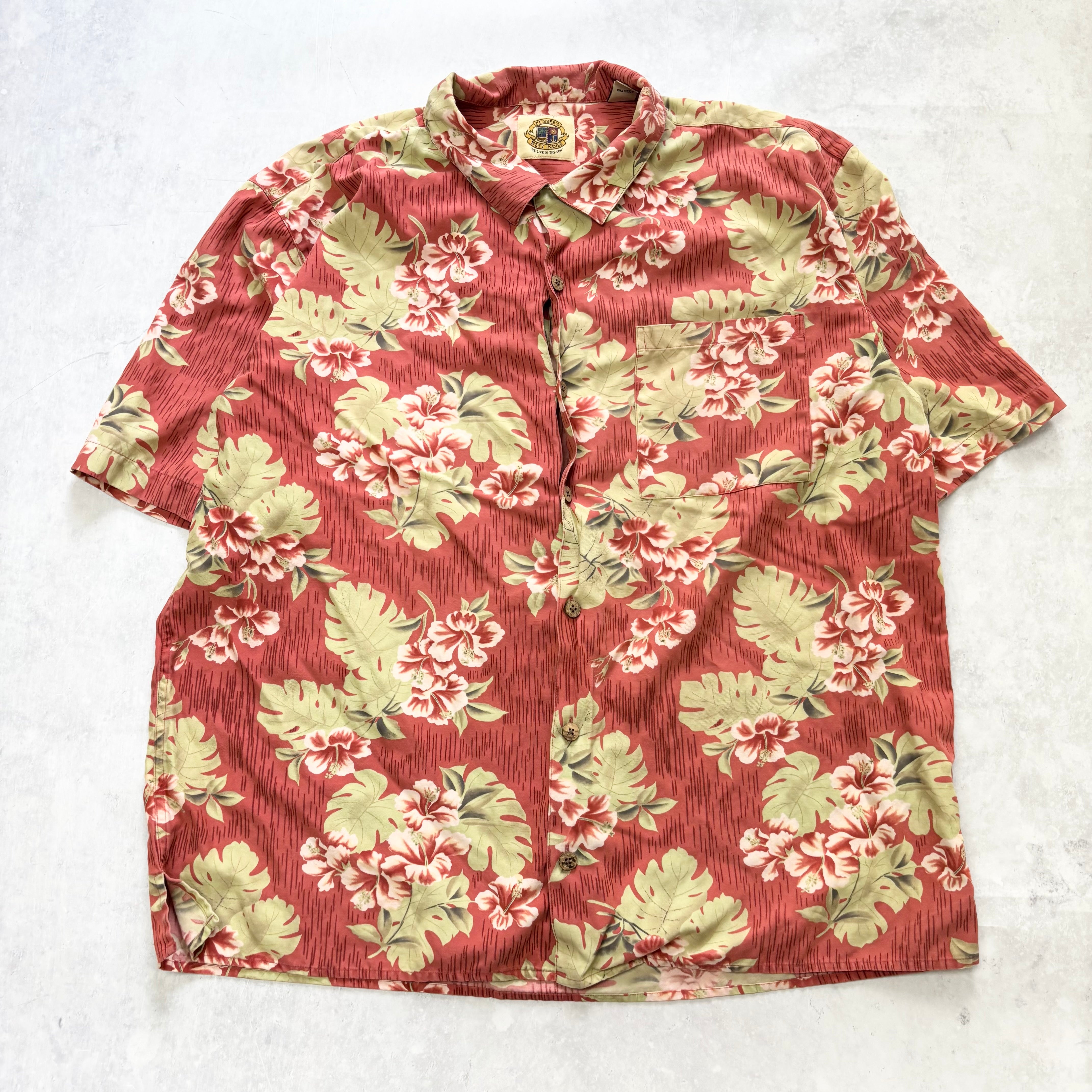 Hawaiian Shirt Mens XL Red Floral Aloha Short Sleeve Silk Blend Funky (E)
