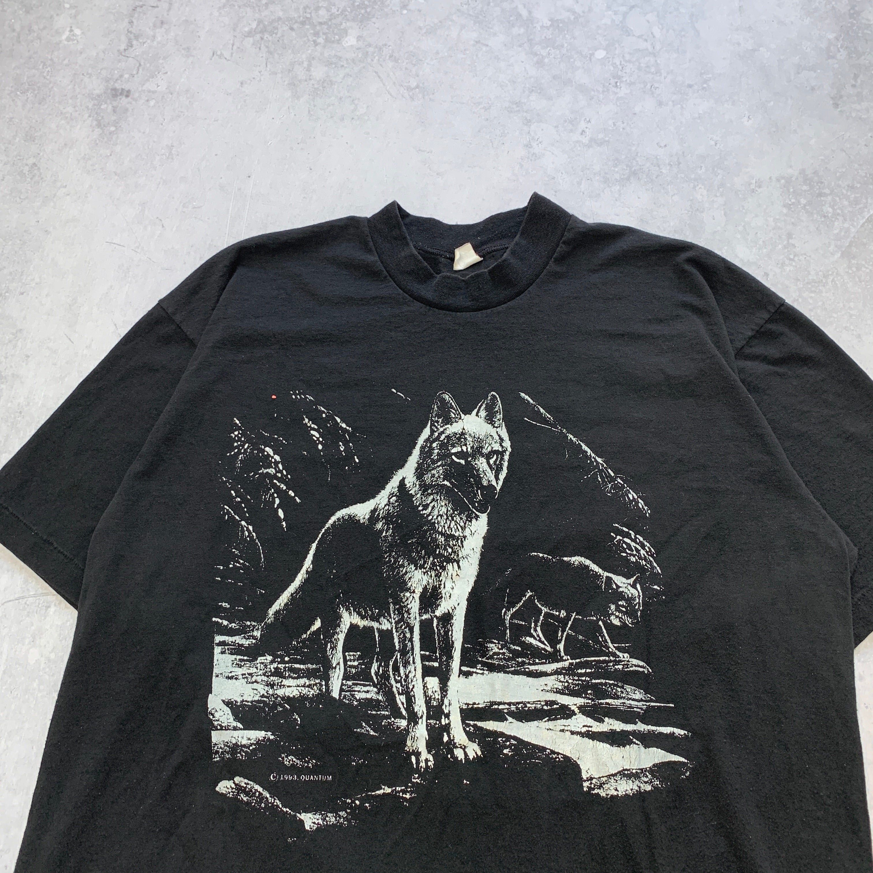 Vintage T Shirt Mens XL Black Single Stitch Graphic Print 90s Wolf Wolves