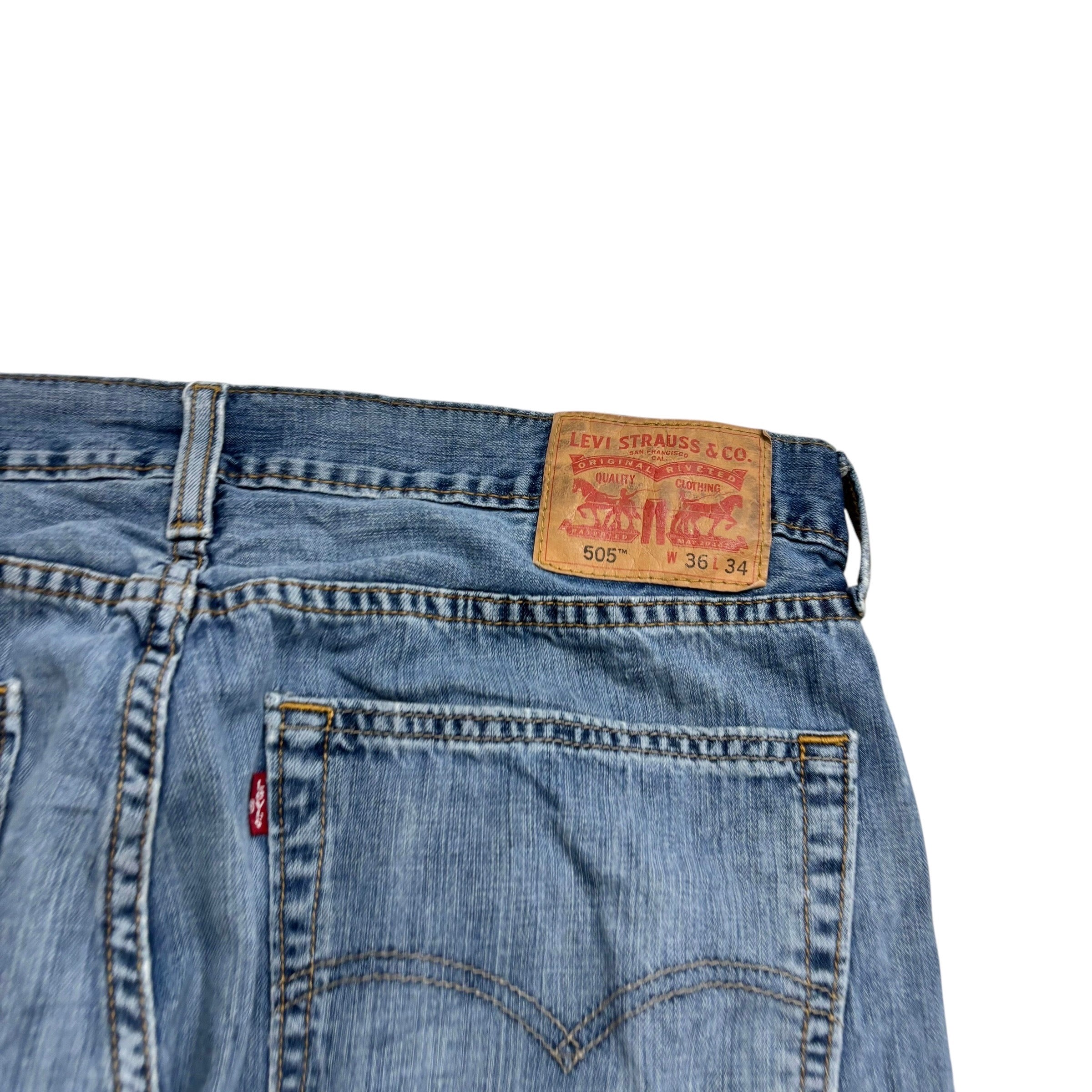 Levis 505 Jeans W36 L34 Mens Light Blue Regular Straight Fit Denim