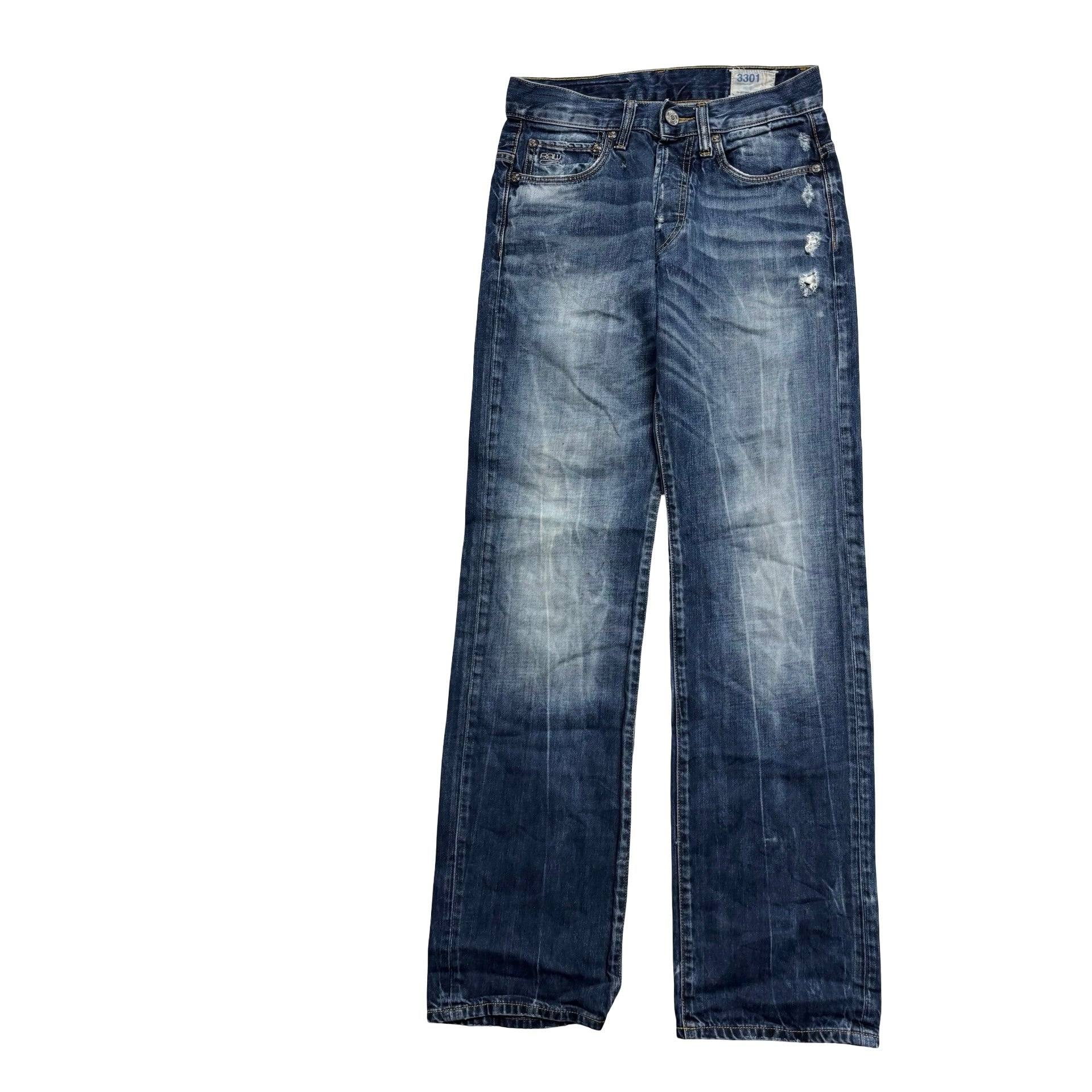G Star Raw 3301 Straight Jeans W26 L31 Mens Mid Blue Regular Fit Denim