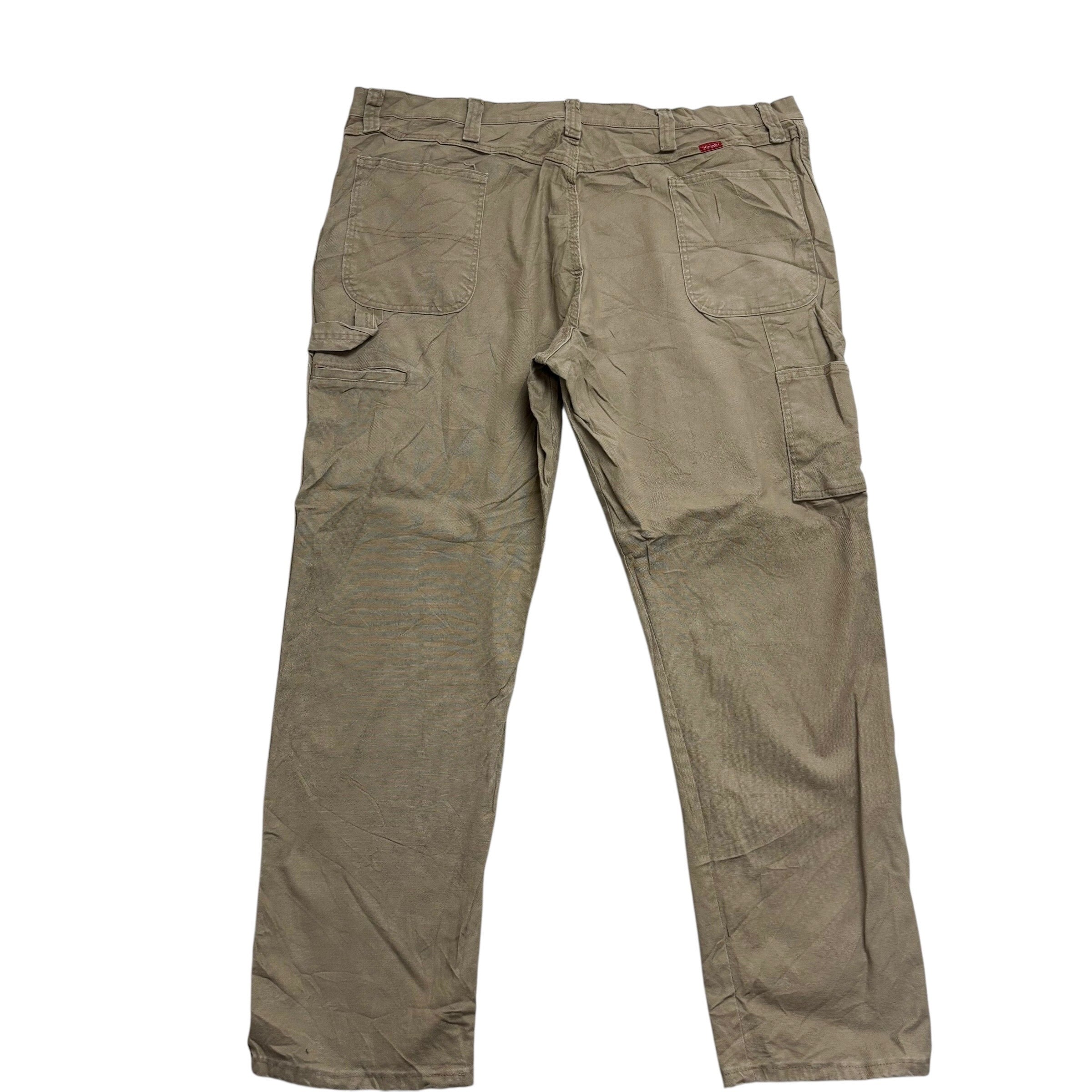 Wrangler Carpenter Pants W44 L32 Mens Beige Relaxed Straight Stretch Trouser (E)