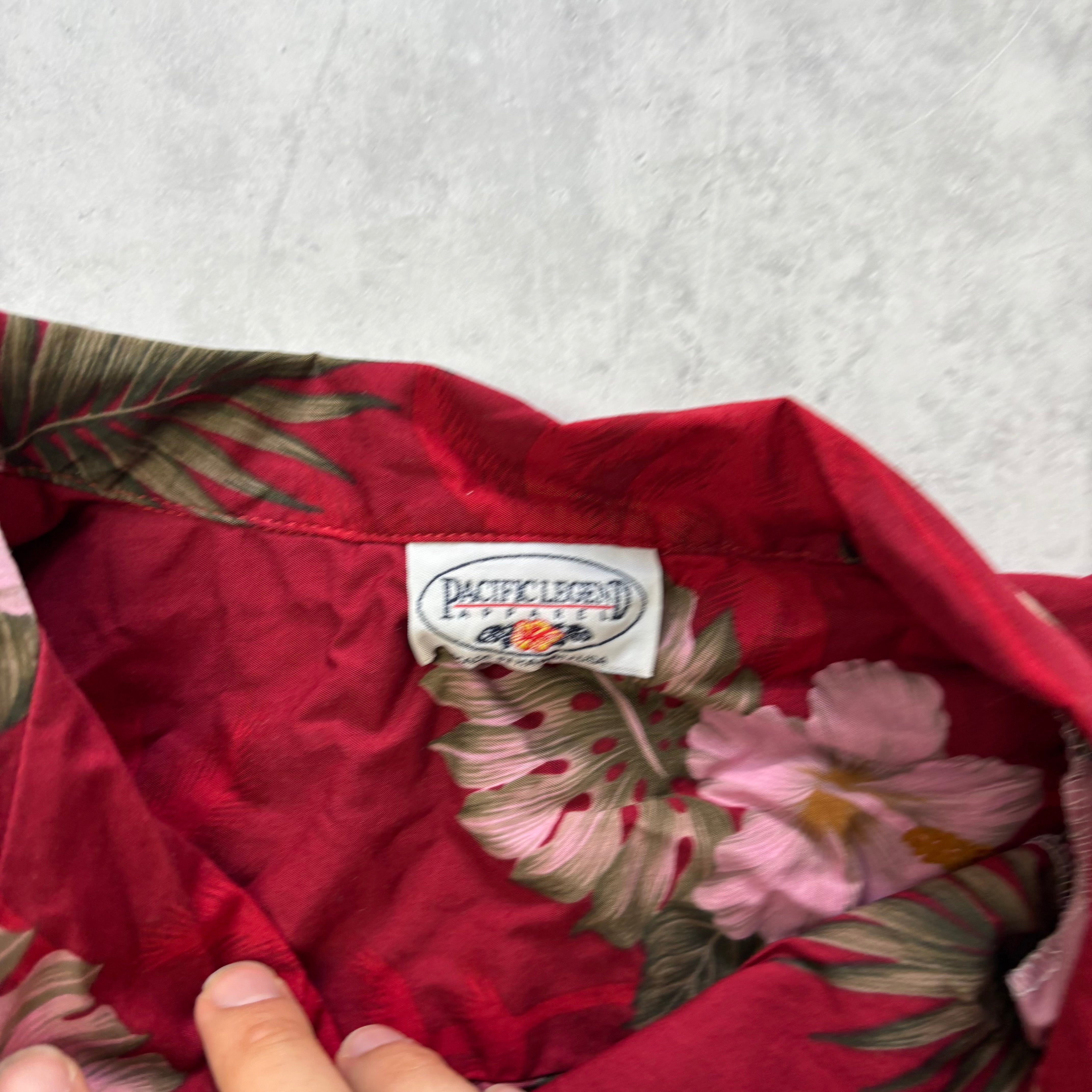 Vintage Hawaiian Shirt Mens 3XL Red Floral Aloha Short Sleeve Cotton (E)