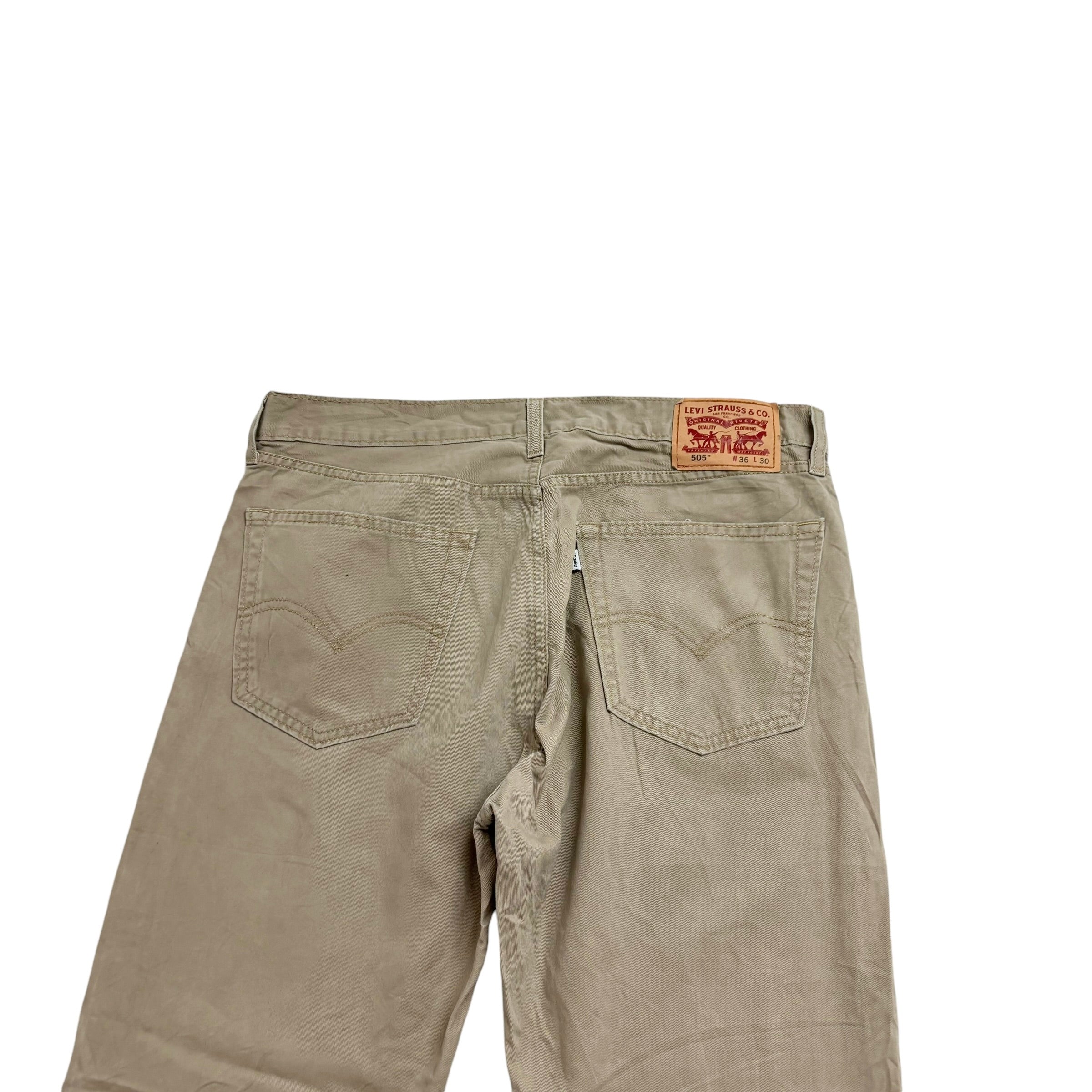 Levis 505 Trousers W36 L30 Mens Beige Stone Regular Straight Fit Cotton Pants