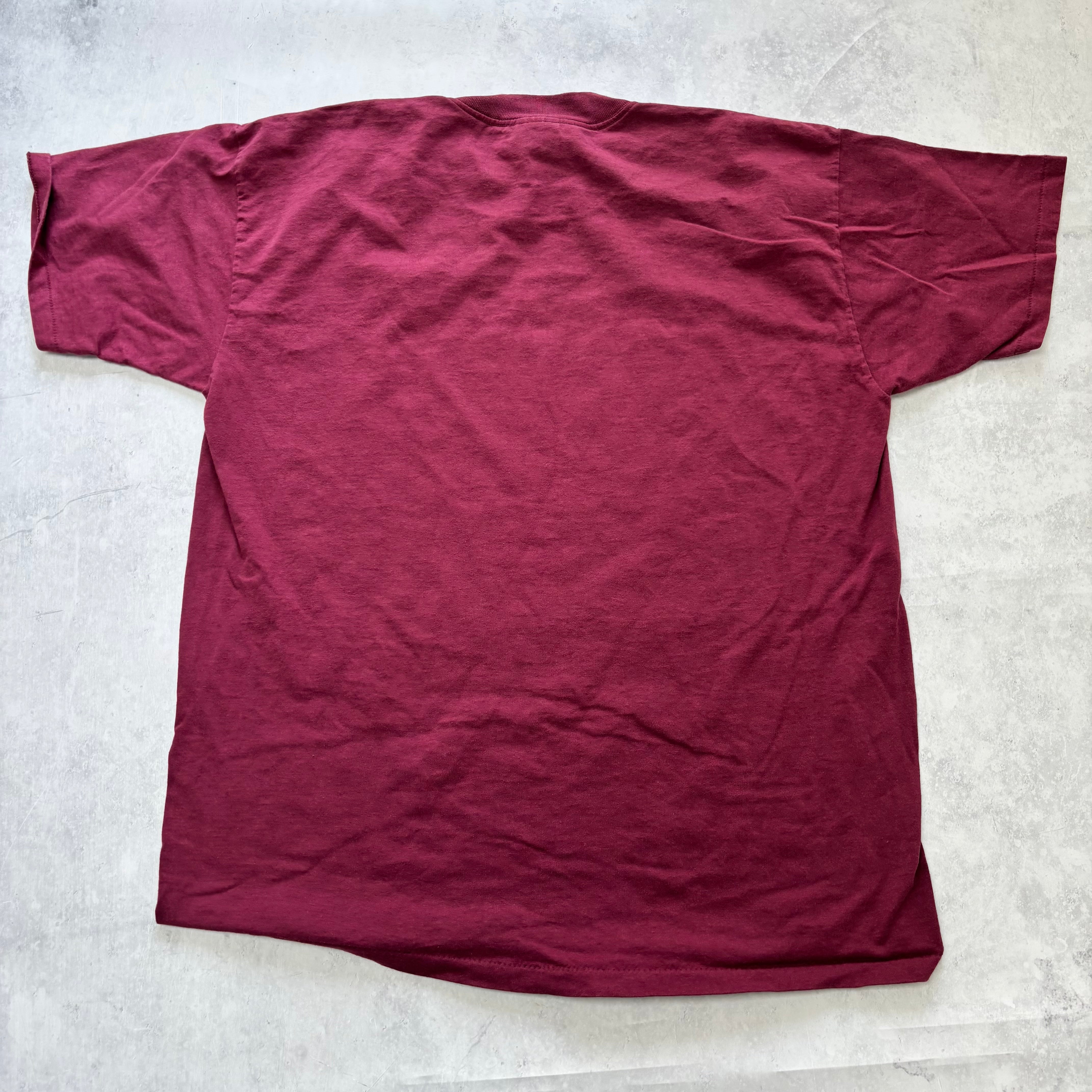 Vintage T Shirt Mens XL Burgundy Single Stitch Graphic Print 90s USA (E)