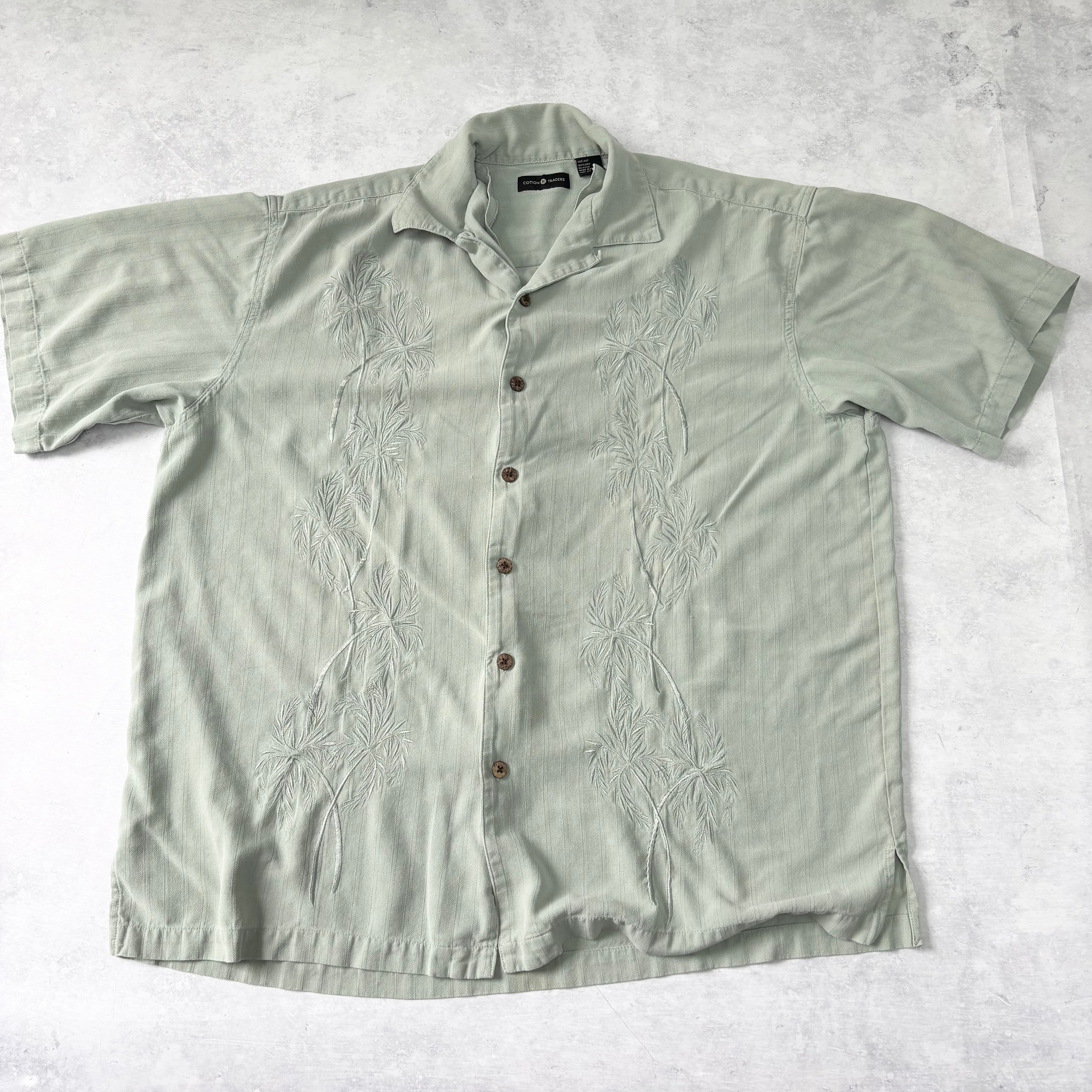 Vintage Hawaiian Shirt Mens XL Green Floral Aloha Short Sleeve Silk (E)