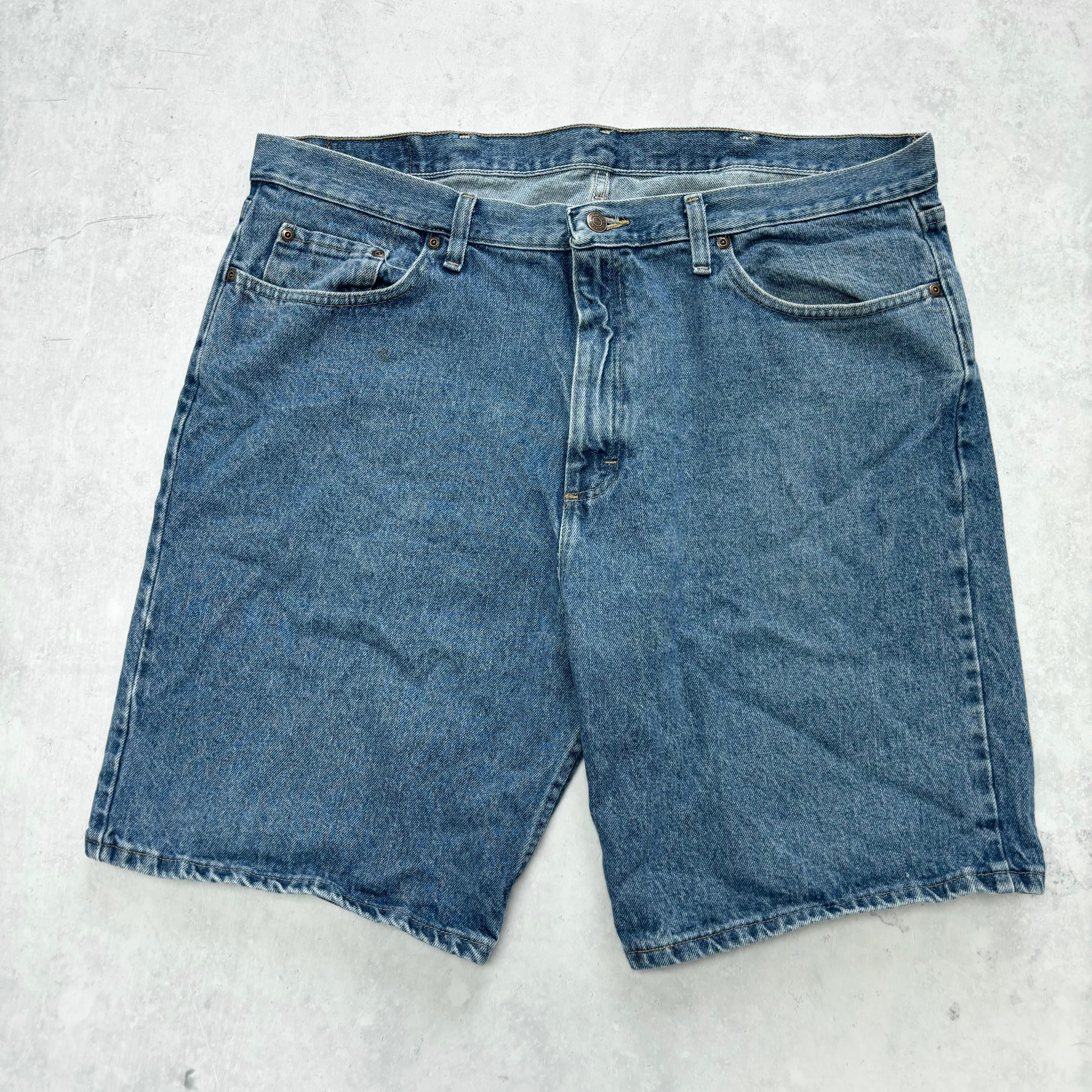 Vintage Wrangler Jorts W40 Mens Denim Shorts Mid Blue Baggy Relaxed Fit