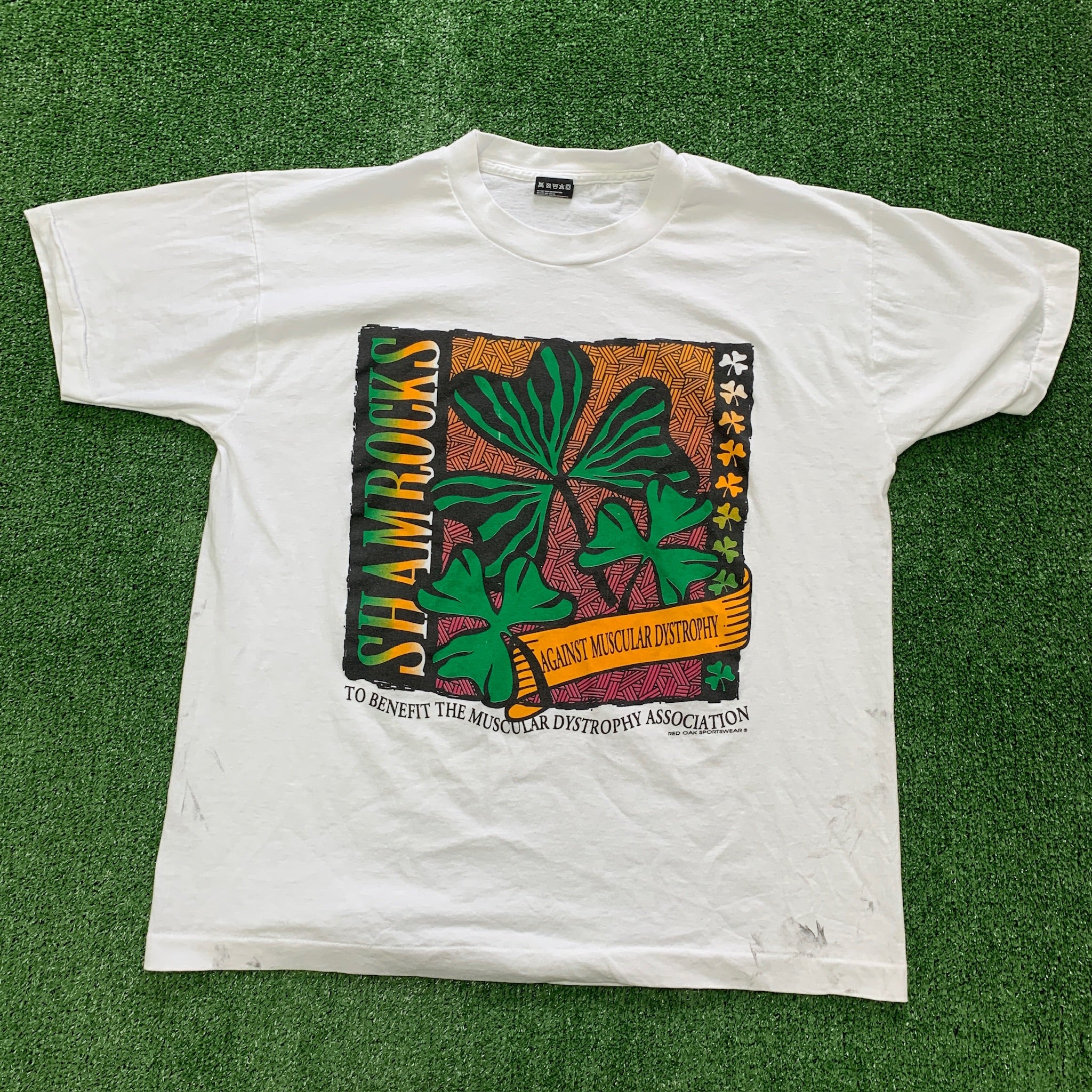 Vintage T Shirt Mens Large White Single Stitch Graphic Print 90s USA Boxy Fit