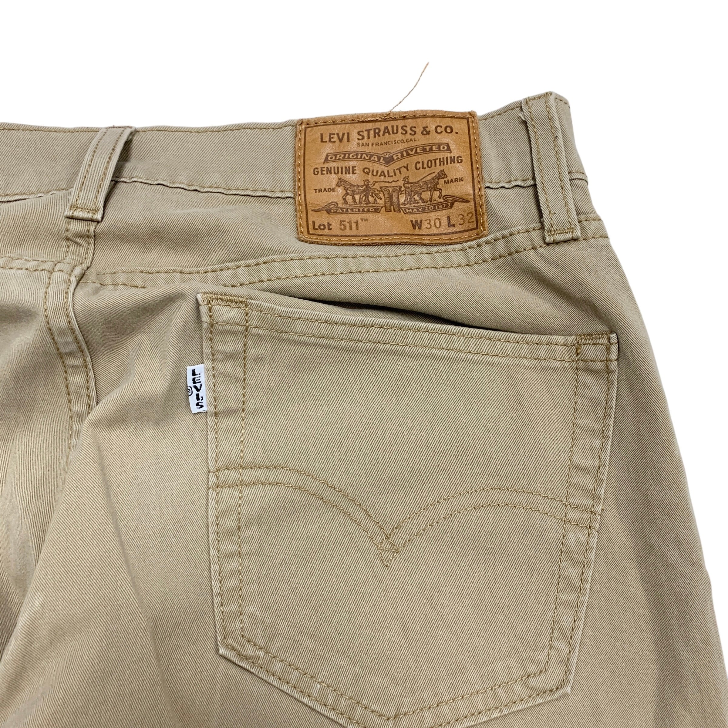 Levis 511 Trousers W30 L32 Mens Tan Slim Fit Stretch Chino Pants Premium Big E