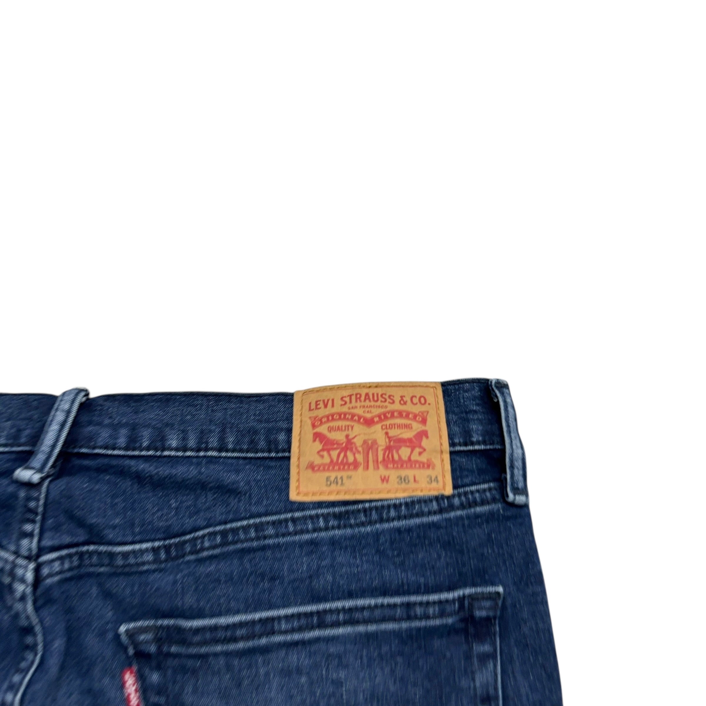 Levis 541 Jeans W36 L34 Mens Navy Blue Athletic Tapered Fit Stretch Denim (E)