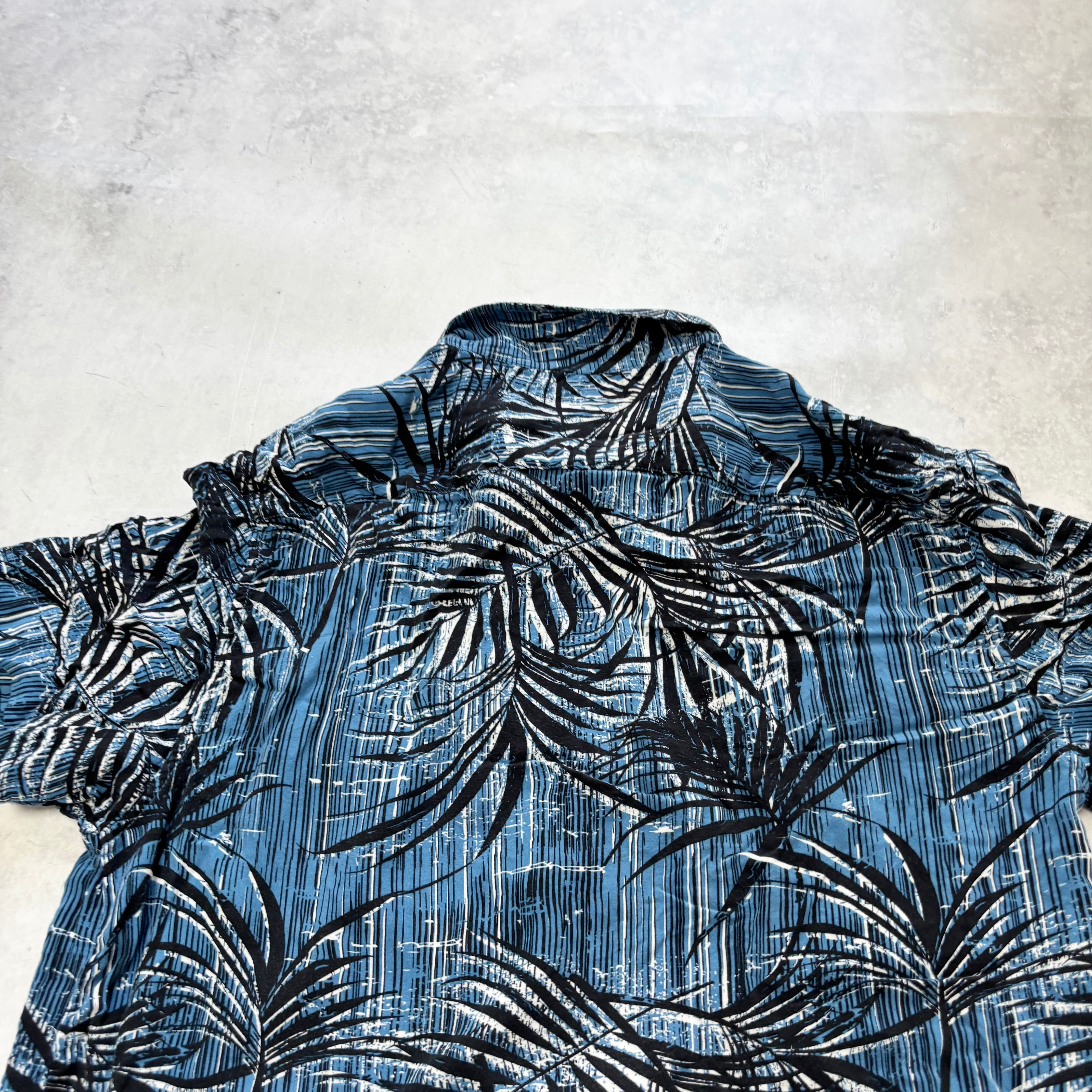 Hawaiian Shirt Mens Large Blue Floral Aloha Short Sleeve Viscose Slim Fit (E)