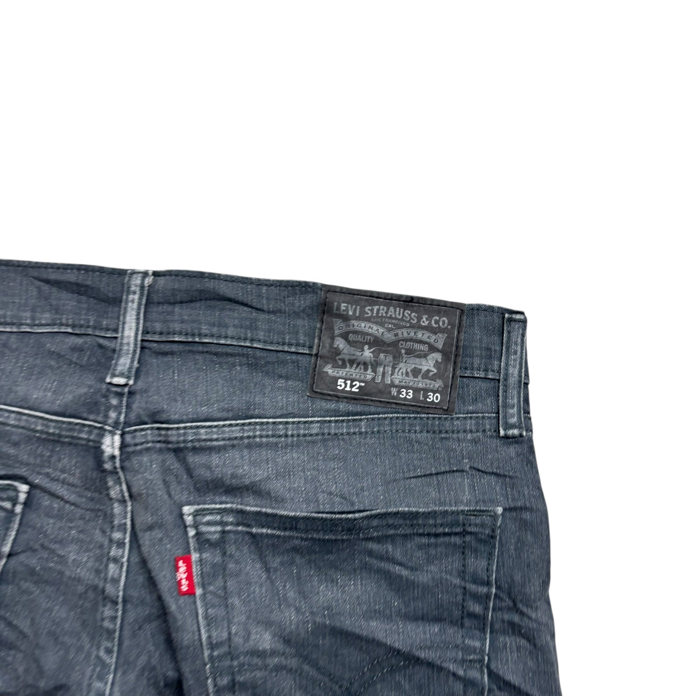 Levis 512 Jeans W33 L29 Mens Waxed Grey Slim Tapered Fit Stretch Denim