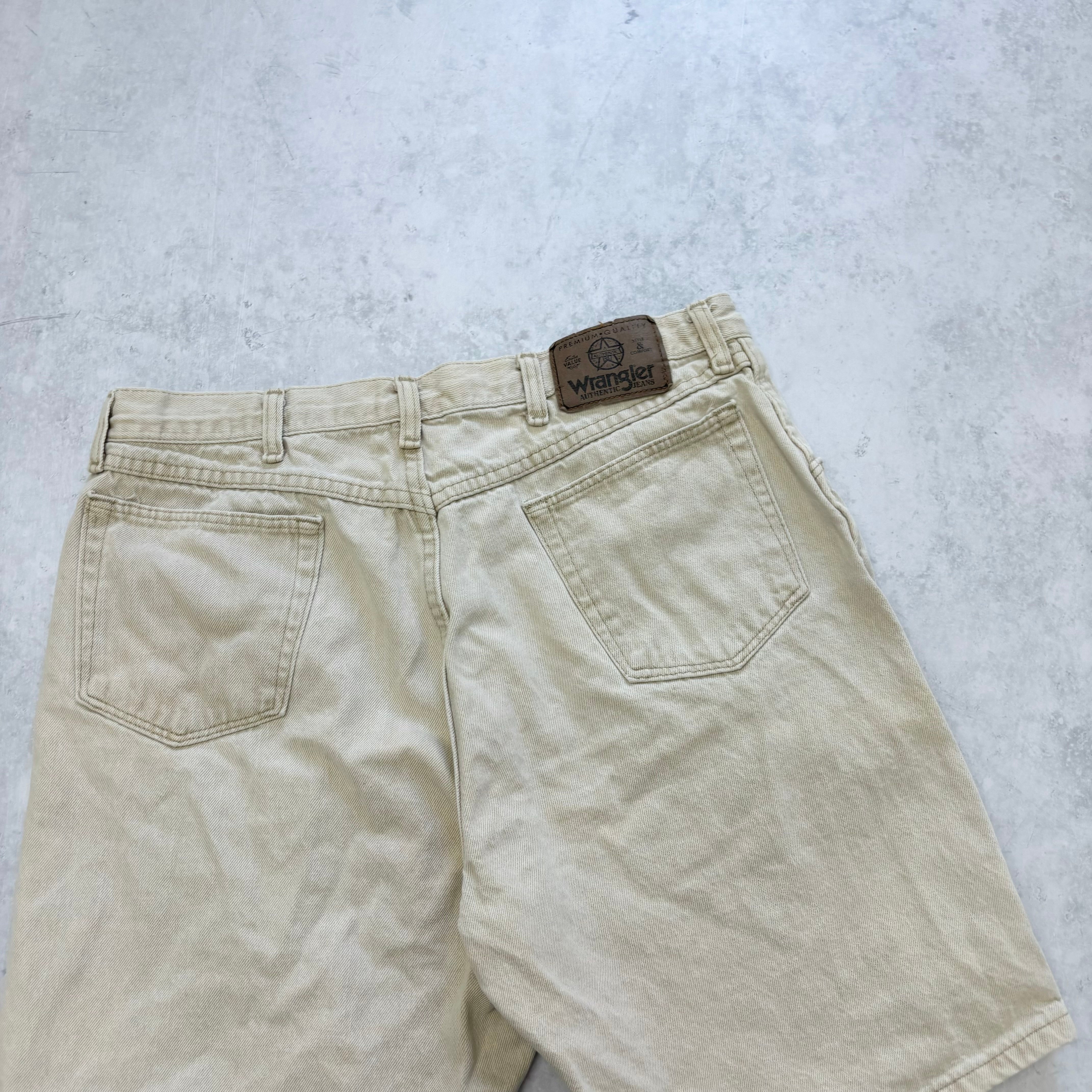 Vintage Wrangler Jorts W32 Mens Denim Shorts Beige Tan Regular Fit