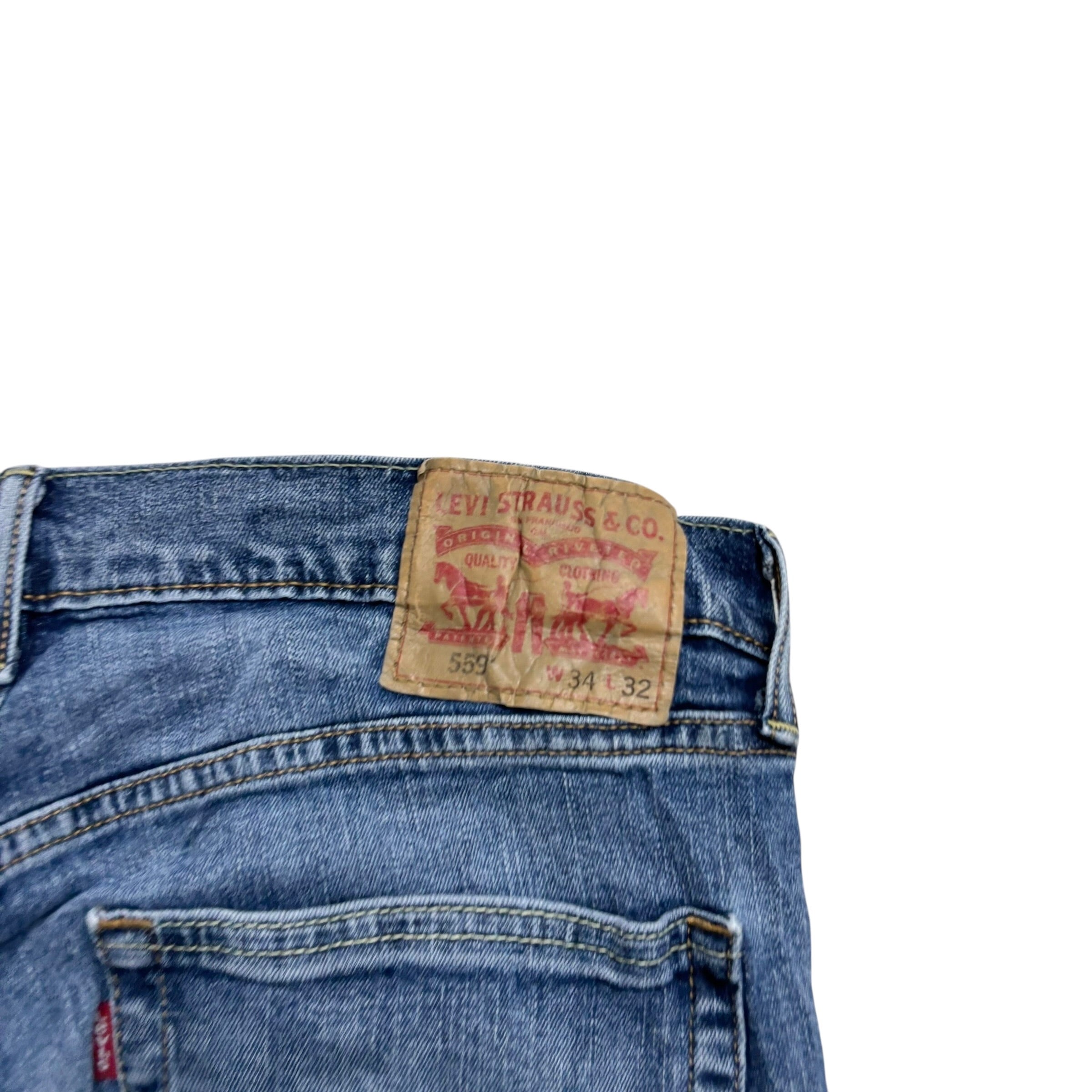 Levis 559 Jeans W34 L32 Mens Mid Blue Relaxed Straight Fit Stretch Denim (E)