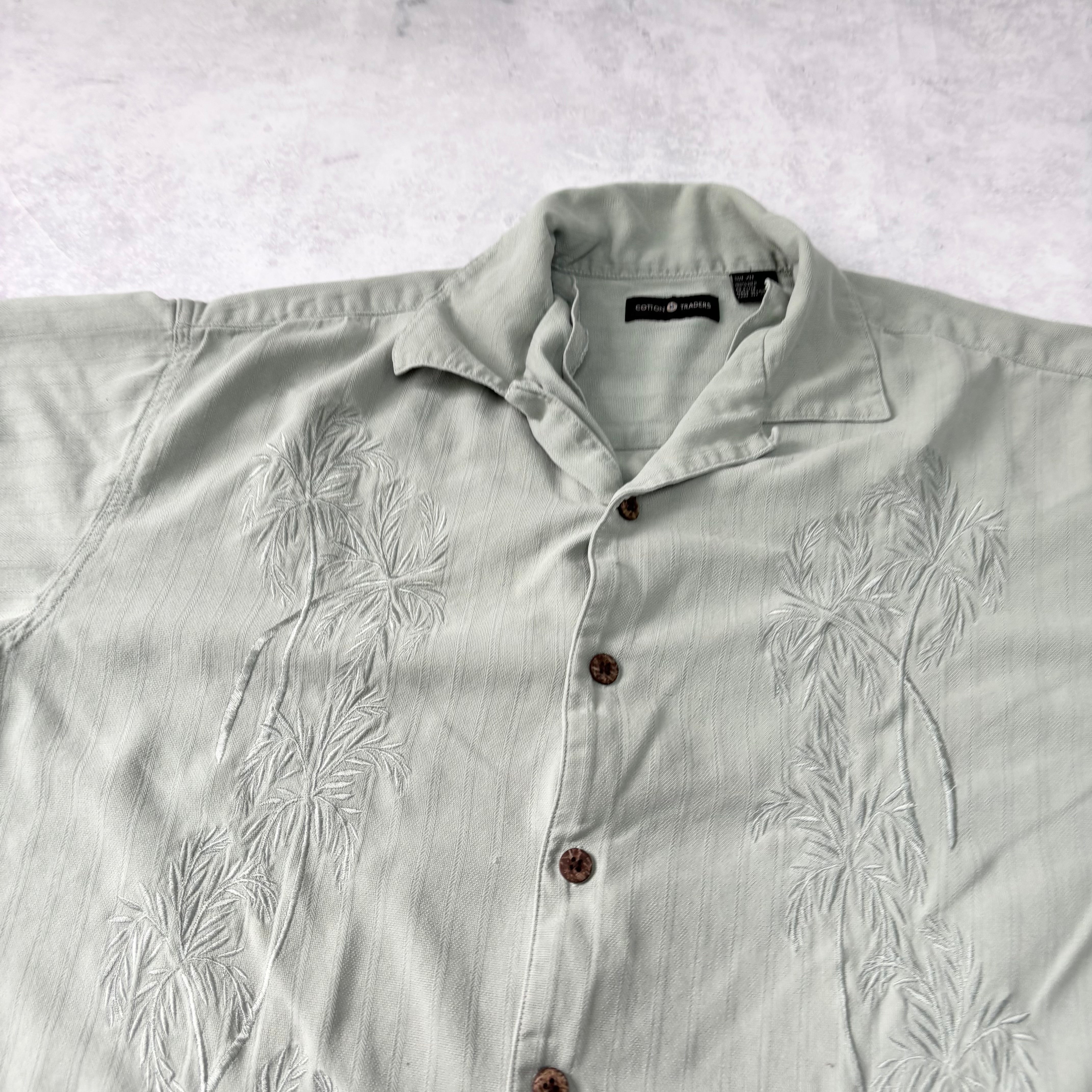Vintage Hawaiian Shirt Mens XL Green Floral Aloha Short Sleeve Silk (E)