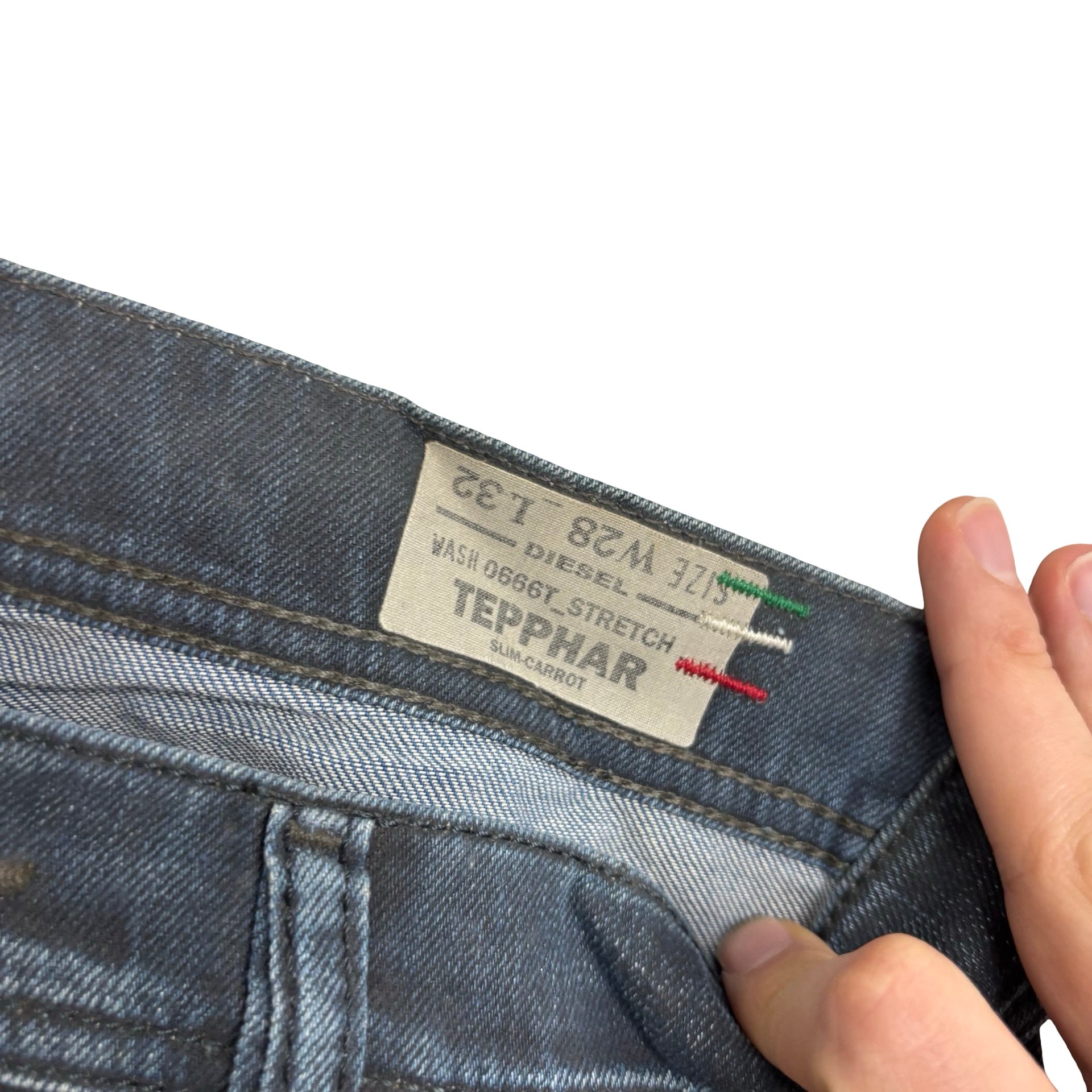 Diesel Tepphar Jeans W28 L32 Mens Navy Blue Slim Carrot Fit Stretch Waxed