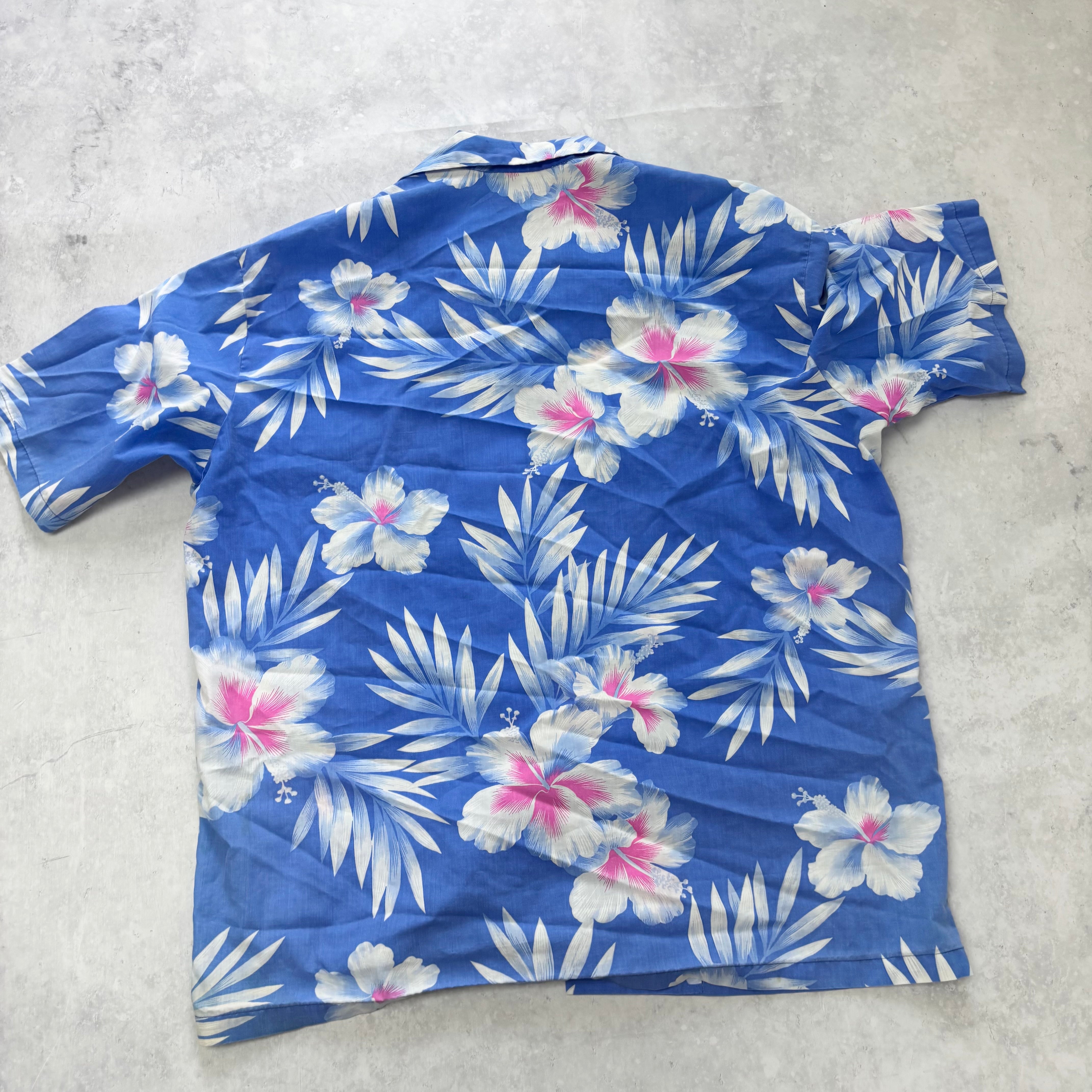 Vintage Hawaiian Shirt Mens XL Blue Floral Aloha Short Sleeve (E)