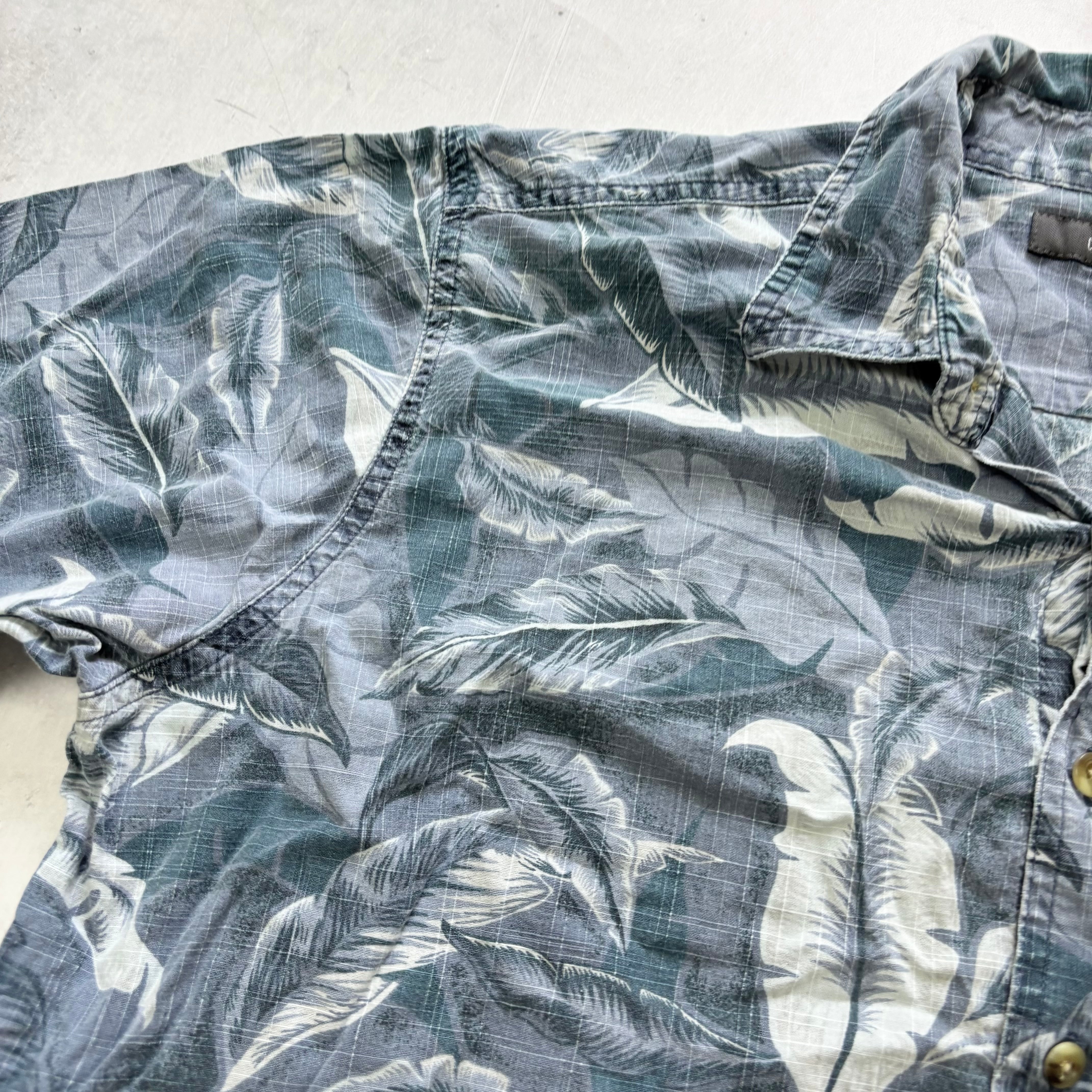 Hawaiian Shirt Mens Large Blue Floral Aloha Short Sleeve Cotton