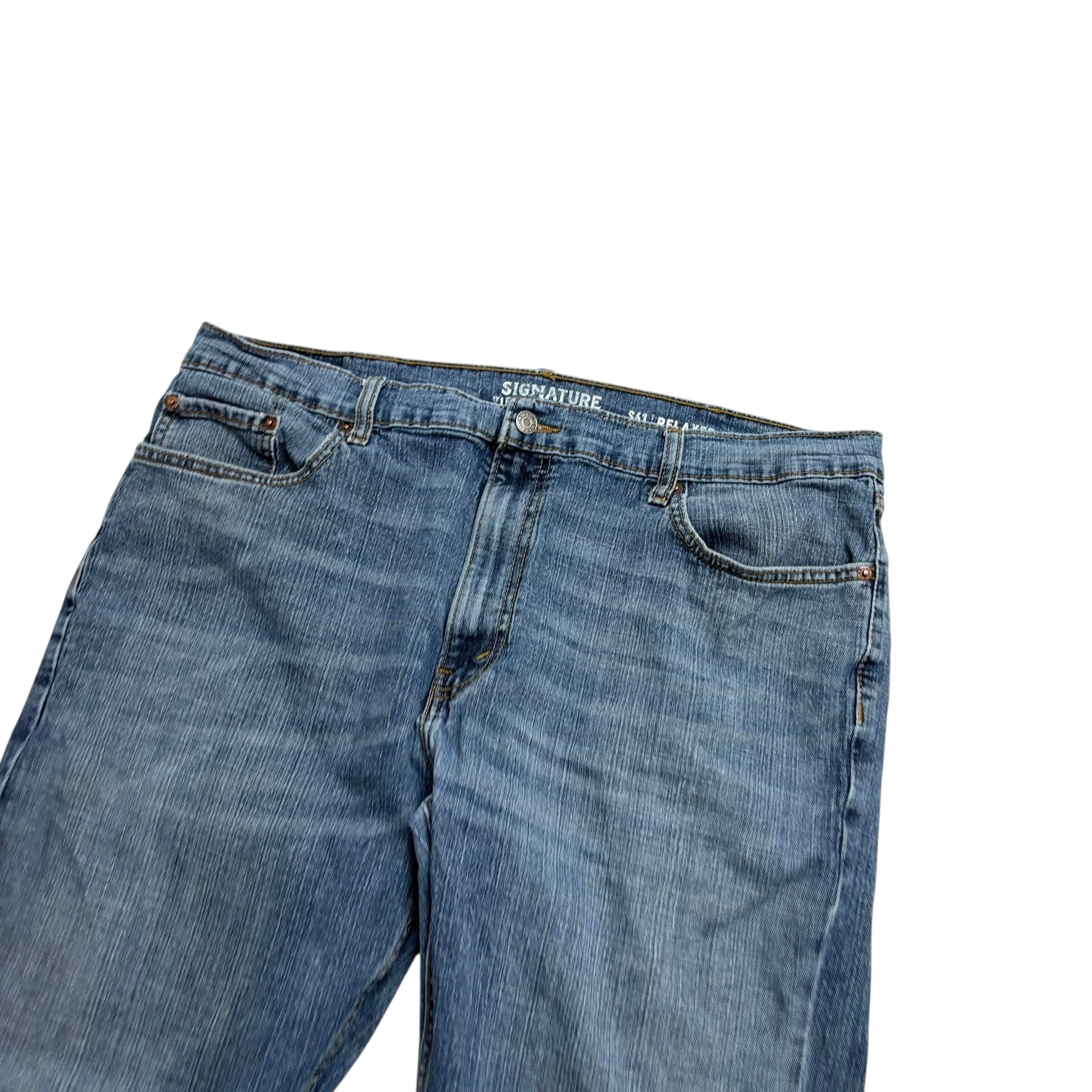 Levis Signature Jeans W40 L30 Mens Mid Blue Relaxed Straight Fit Stretch (F)