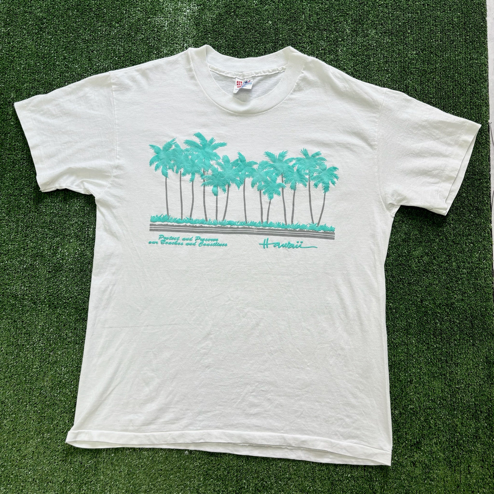 Vintage T Shirt Mens Large White Single Stitch Graphic Print 90s USA Tourist