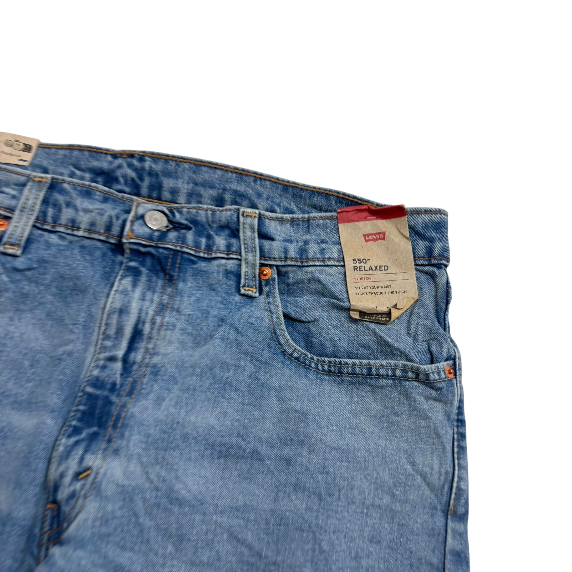 Levis 550 Jeans W36 L31 Mens Light Blue Relaxed Straight Fit Stretch Denim (E)