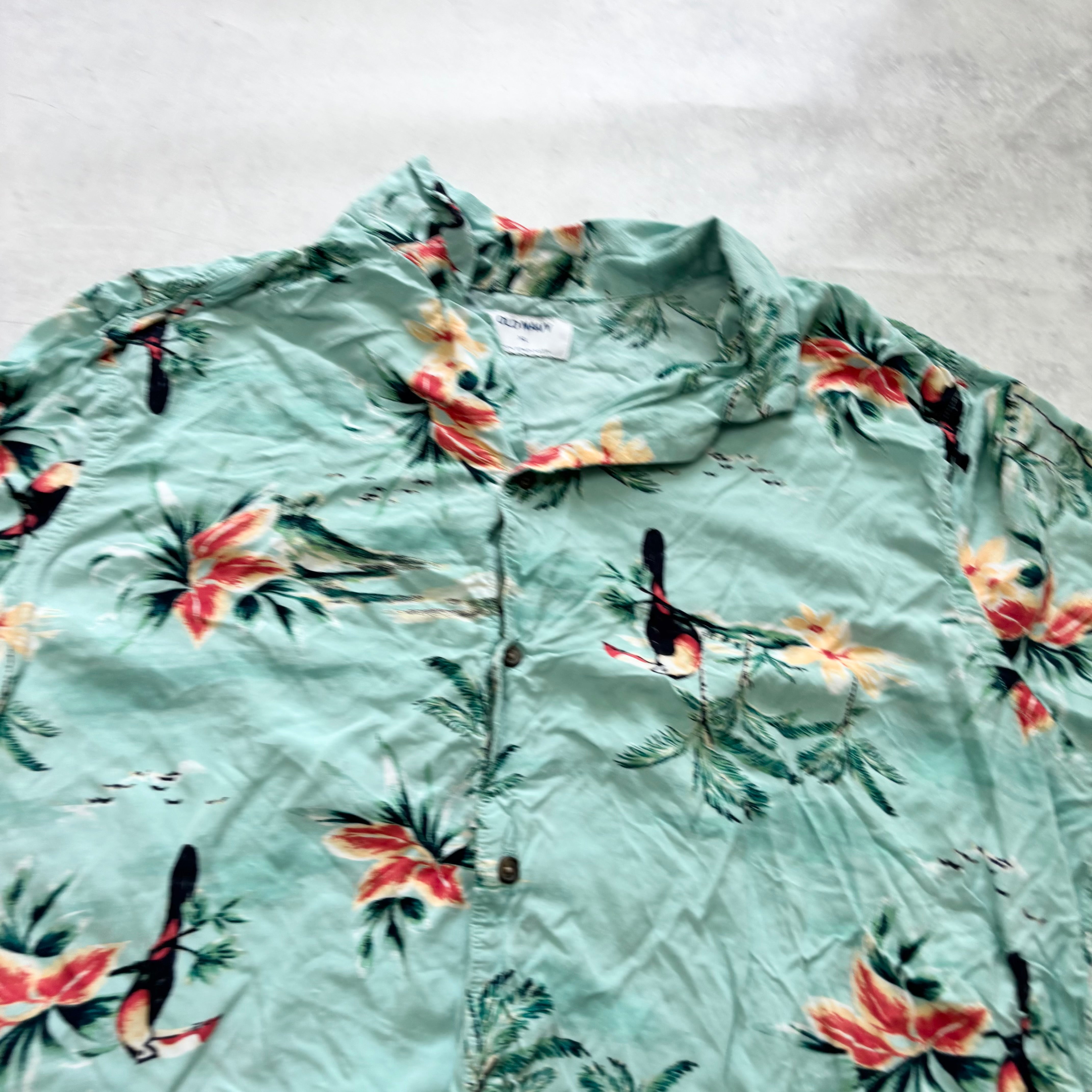 Hawaiian Shirt Mens XL Blue Floral Aloha Short Sleeve Rayon (E)