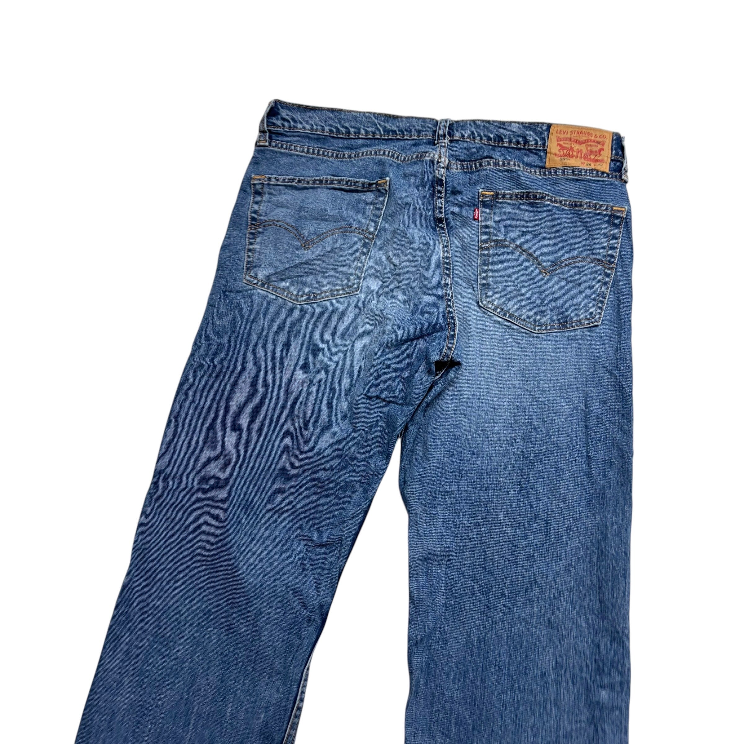 Levis 505 Jeans W36 L32 Mens Mid Blue Regular Straight Fit Stretch Denim (E)