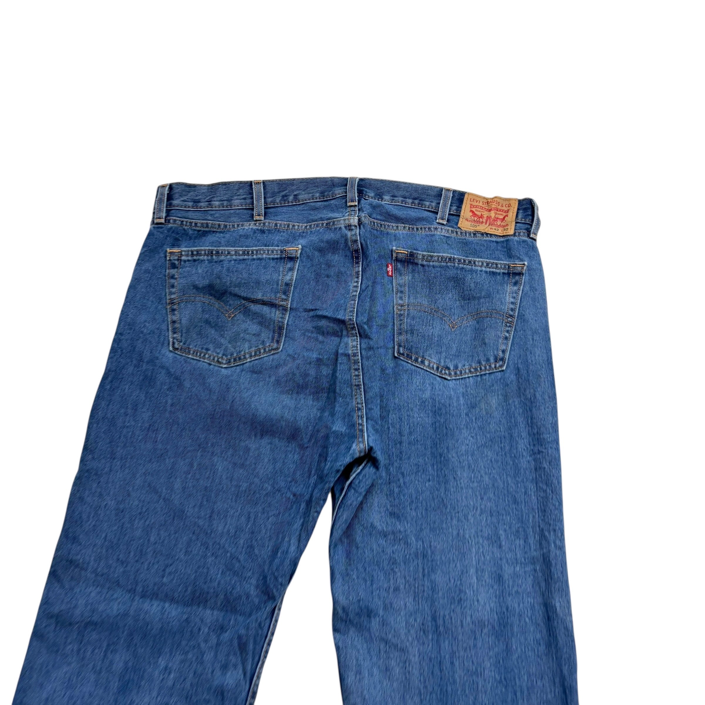 Levis 505 Jeans W42 L32 Mens Mid Blue Regular Straight Fit Denim