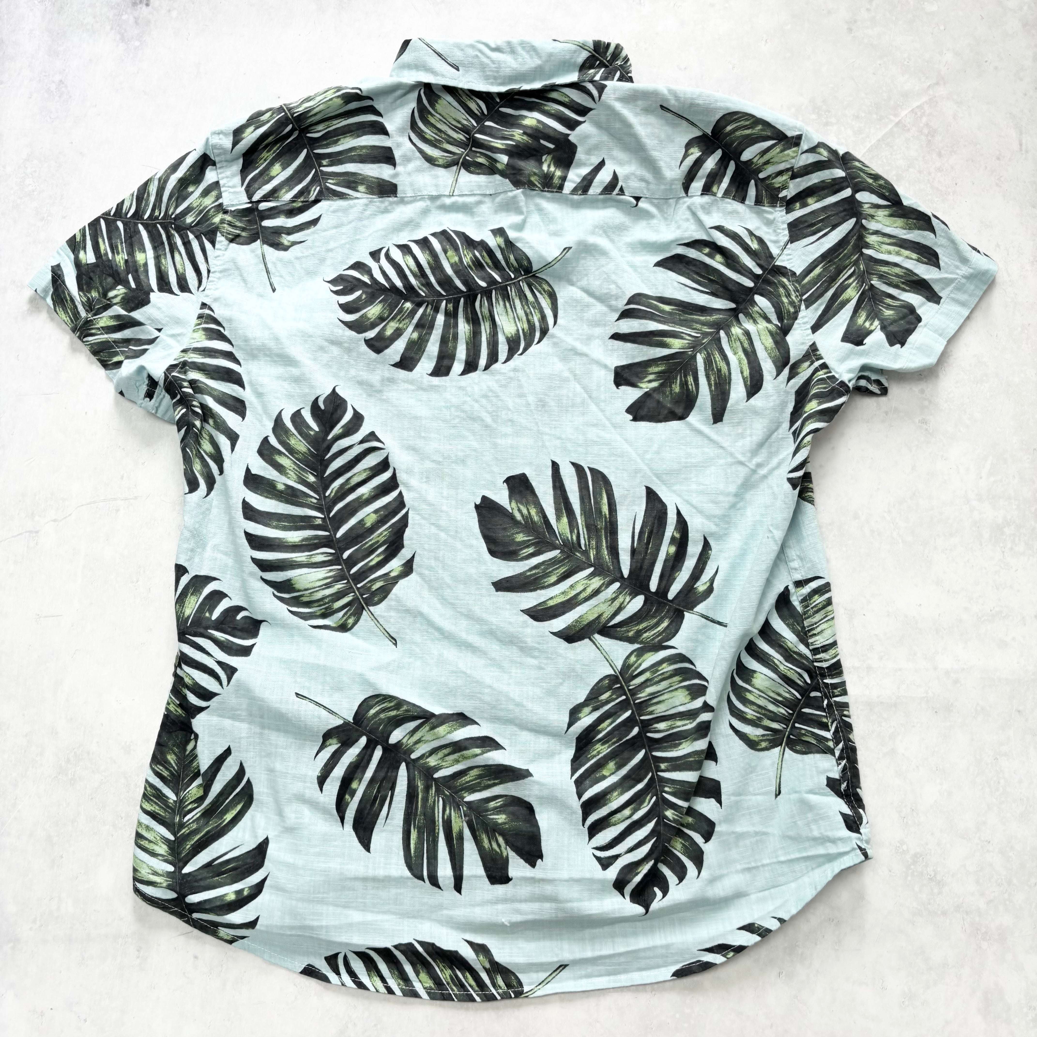 Hawaiian Shirt Mens XL Blue Floral Aloha Short Sleeve Cotton Slim Fit (E)