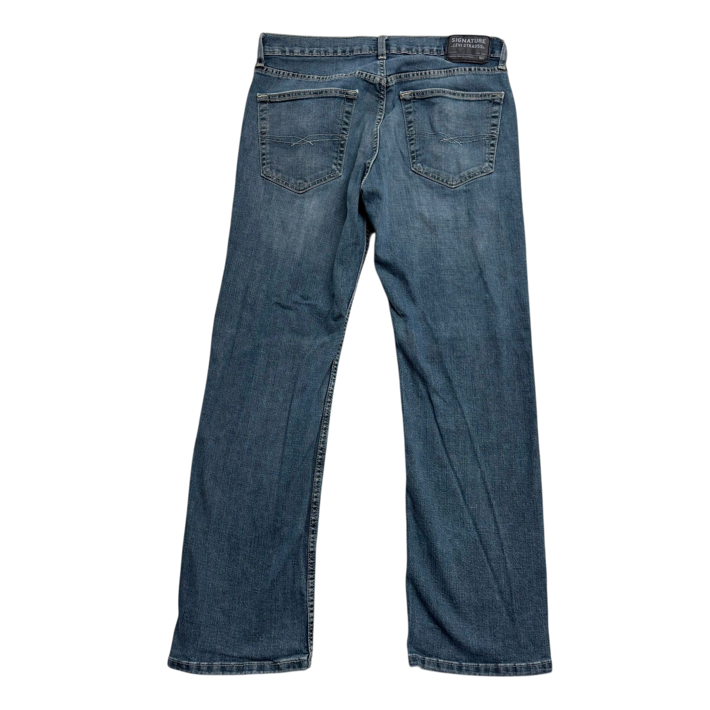 Levis Signature Jeans W32 L30 Mens Dark Blue Relaxed Straight Stretch Denim (E)