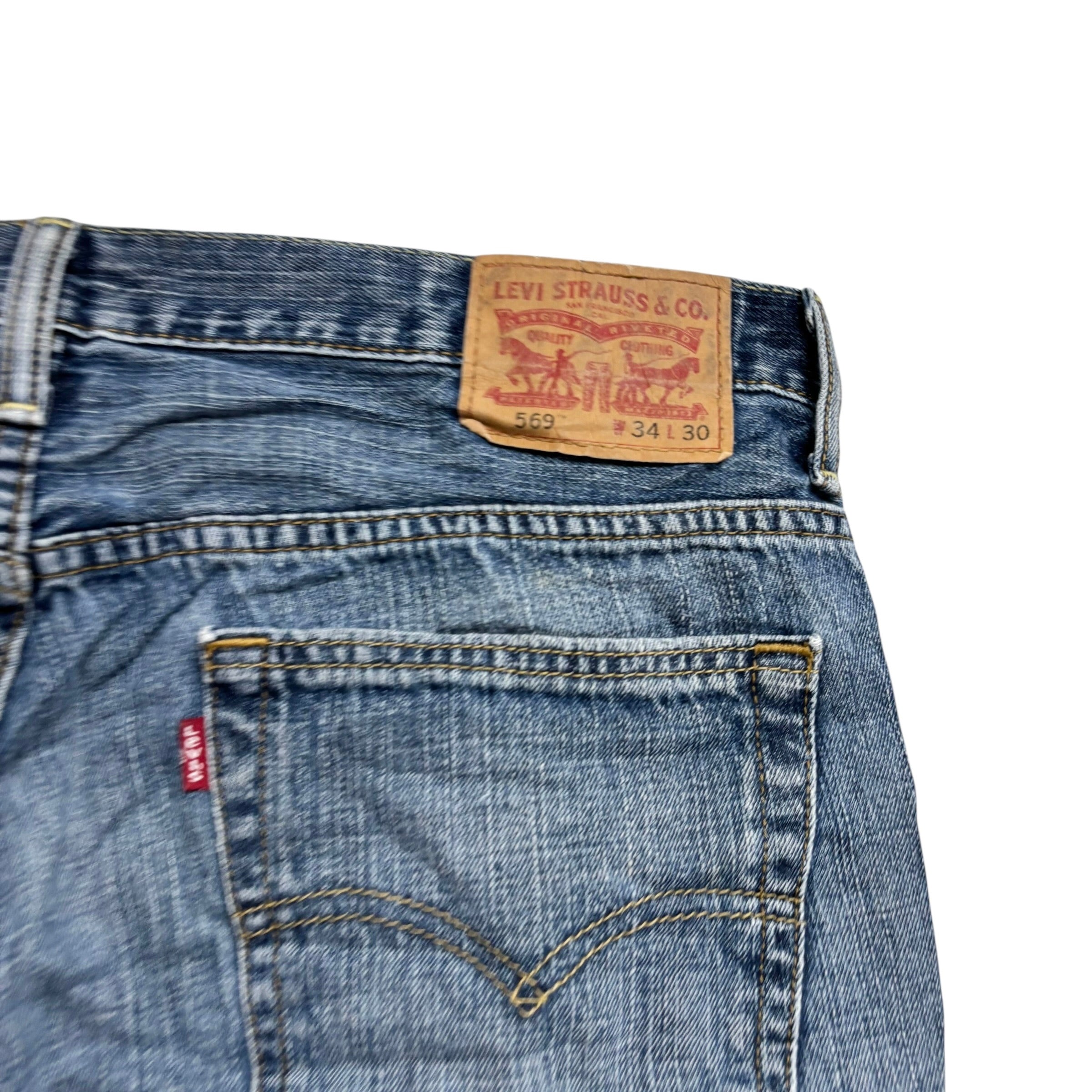 Levis 569 Jeans W34 L30 Mens Mid Blue Baggy Relaxed Straight Fit Denim