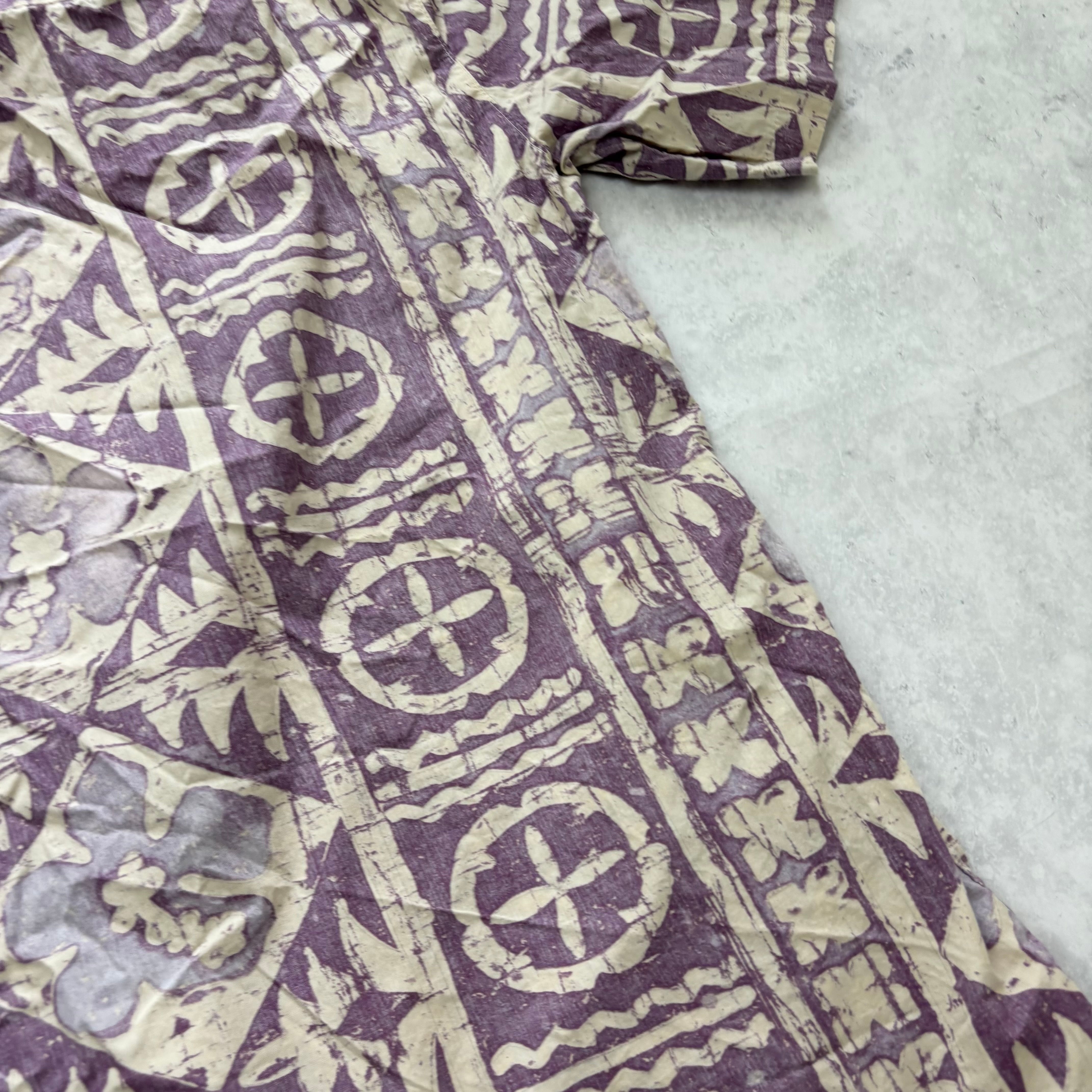 Vintage Hawaiian Shirt Mens Large Purple Floral Aloha Short Sleeve Cotton (E)