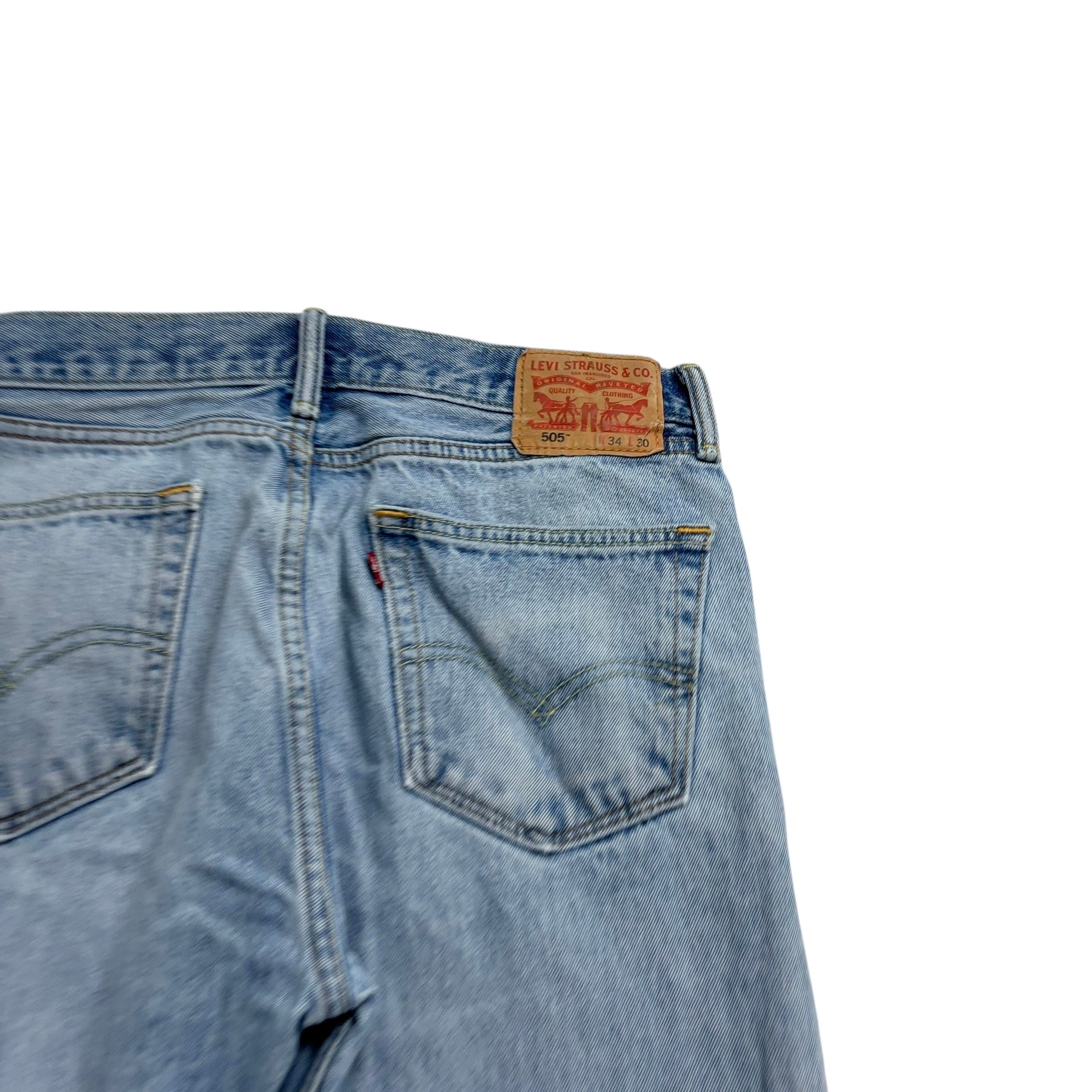 Levis 505 Jeans W34 L30 Mens Light Blue Regular Straight Fit Denim (F)