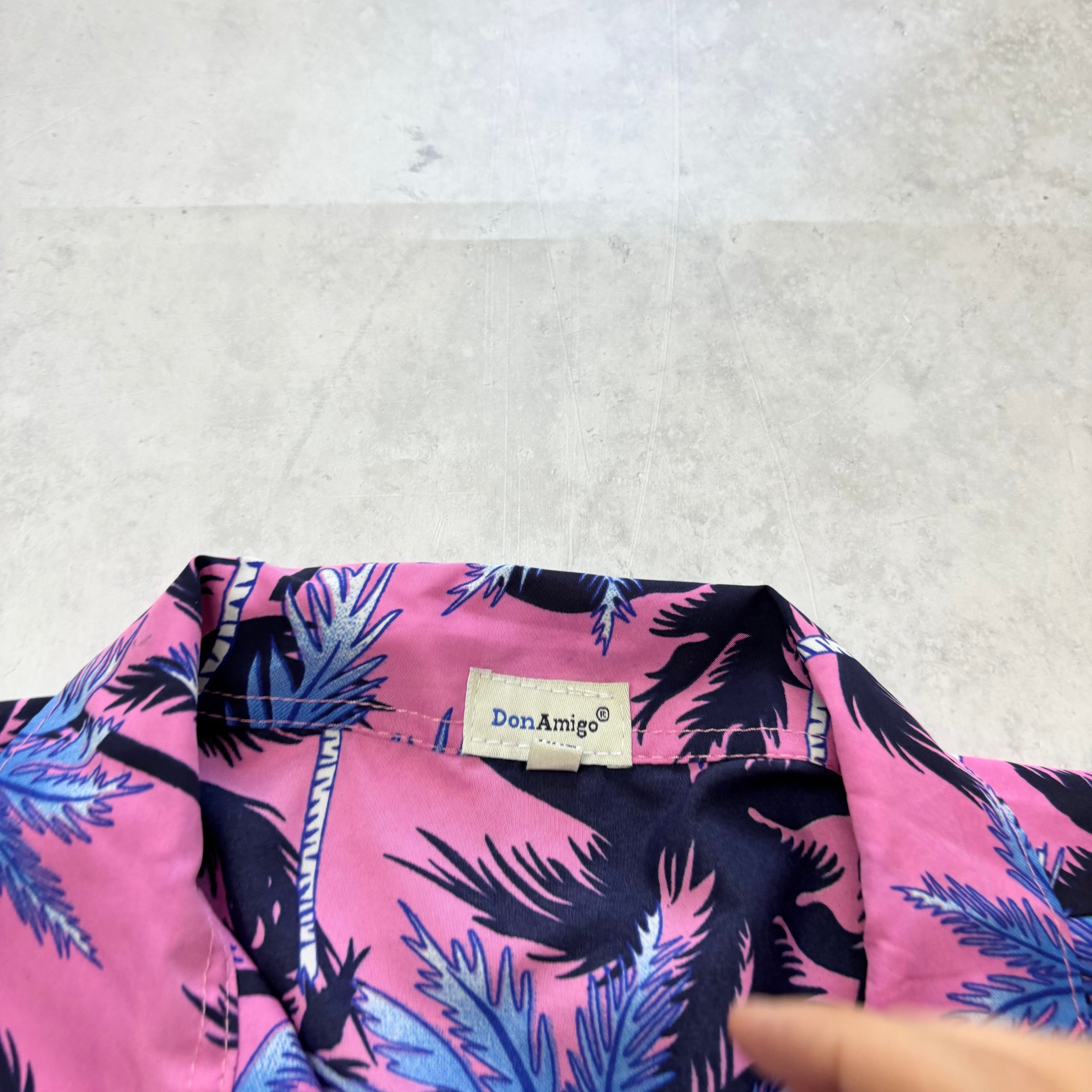 Hawaiian Shirt Mens XXL Pink Floral Aloha Short Sleeve Polyester (E)
