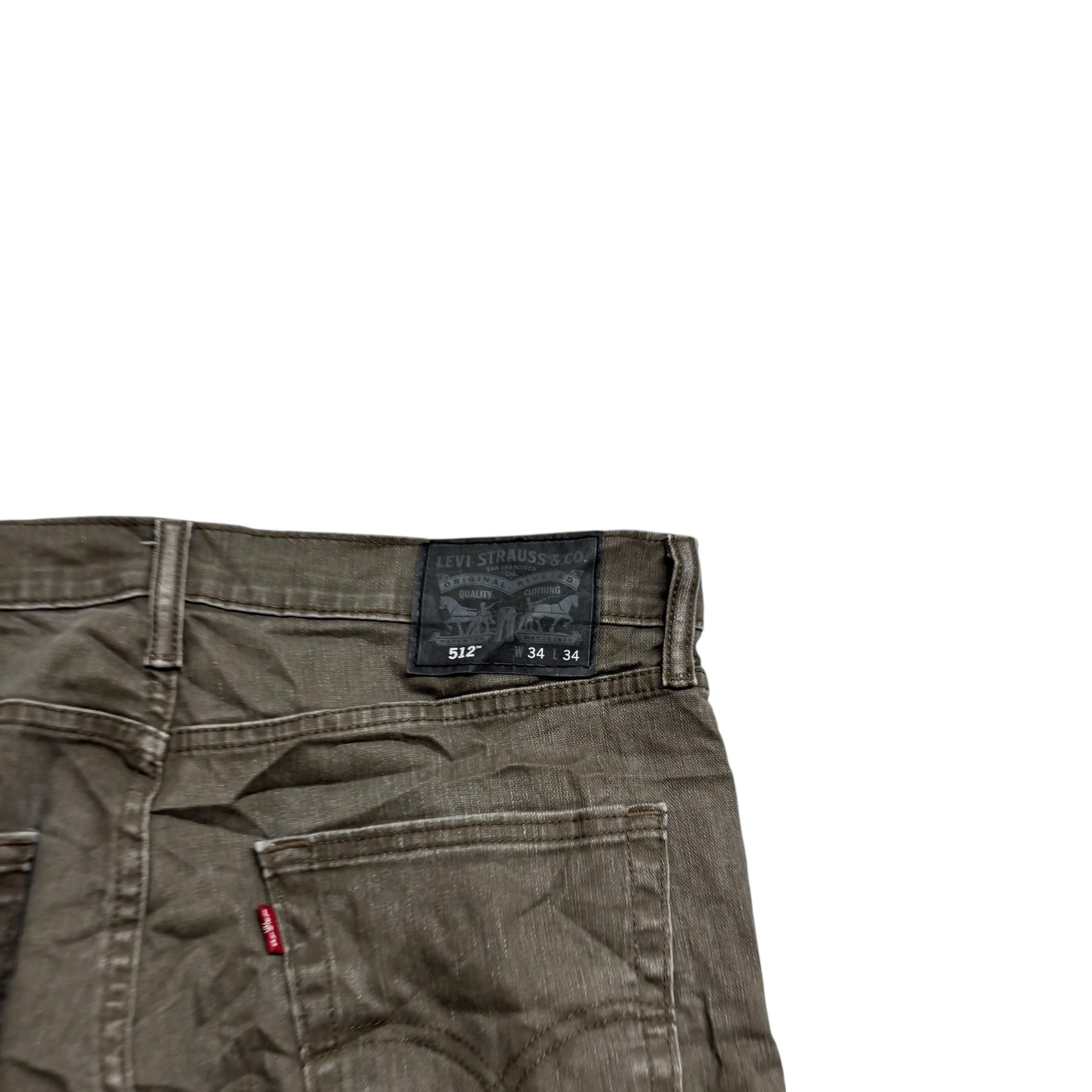 Levis 512 Jeans W34 L34 Mens Olive Green Slim Tapered Fit Stretch Denim (E)