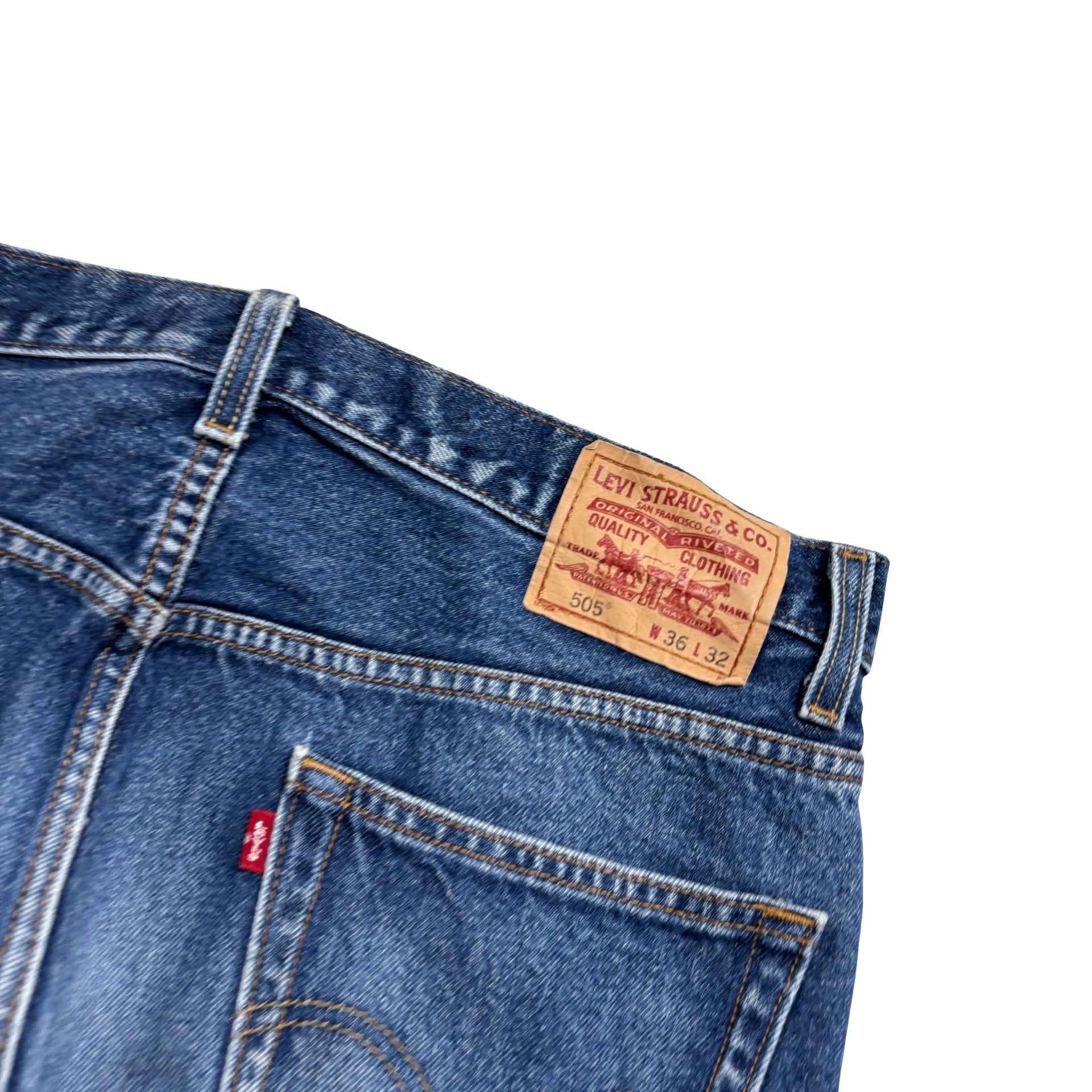 Levis 505 Jeans W36 L30 Mens Mid Blue Regular Straight Fit Vintage Denim